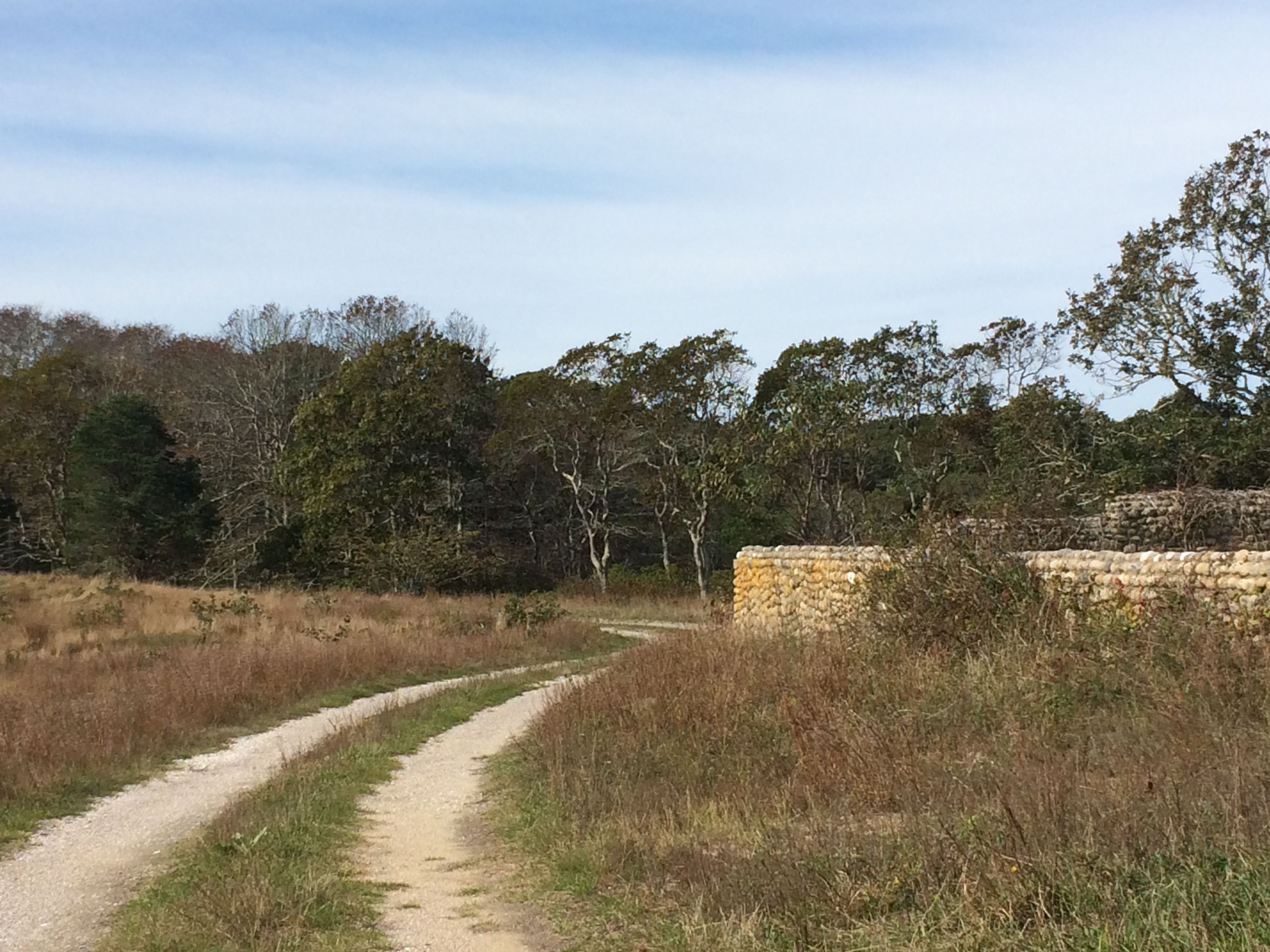 road going past old stone foundation