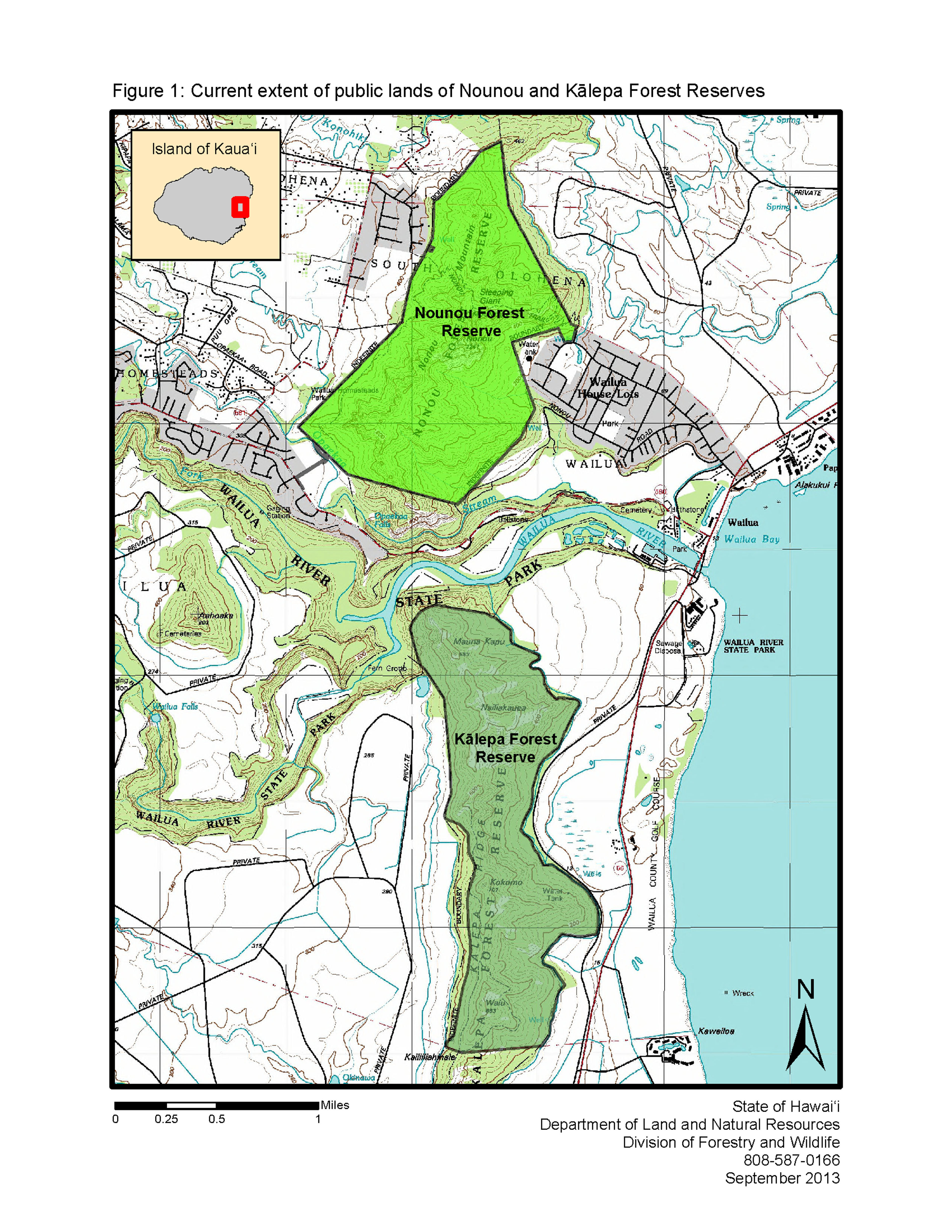 Current extent of public lands of Nounou and Kalepa Forest Reserves