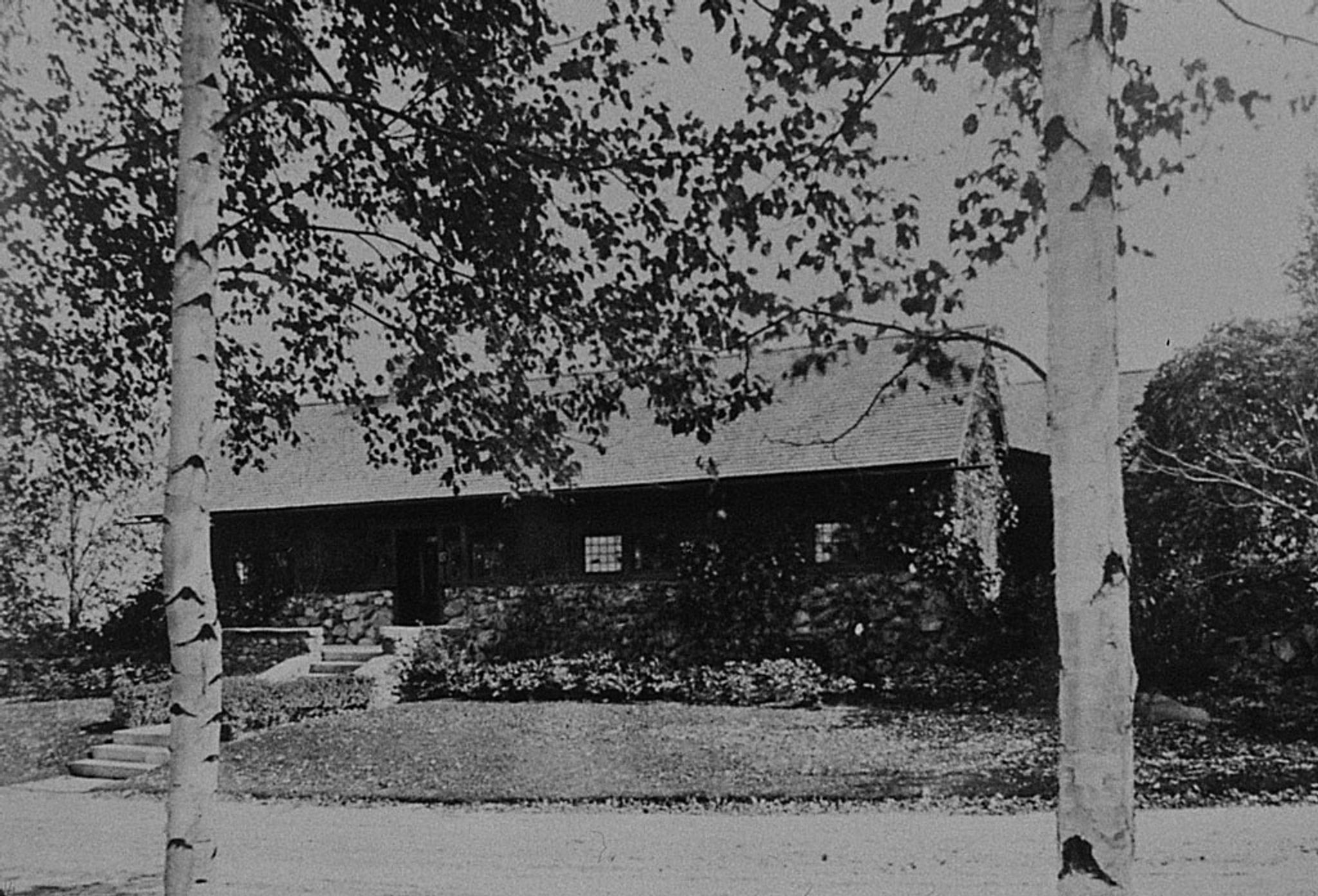 A black and white photo of the historic building.