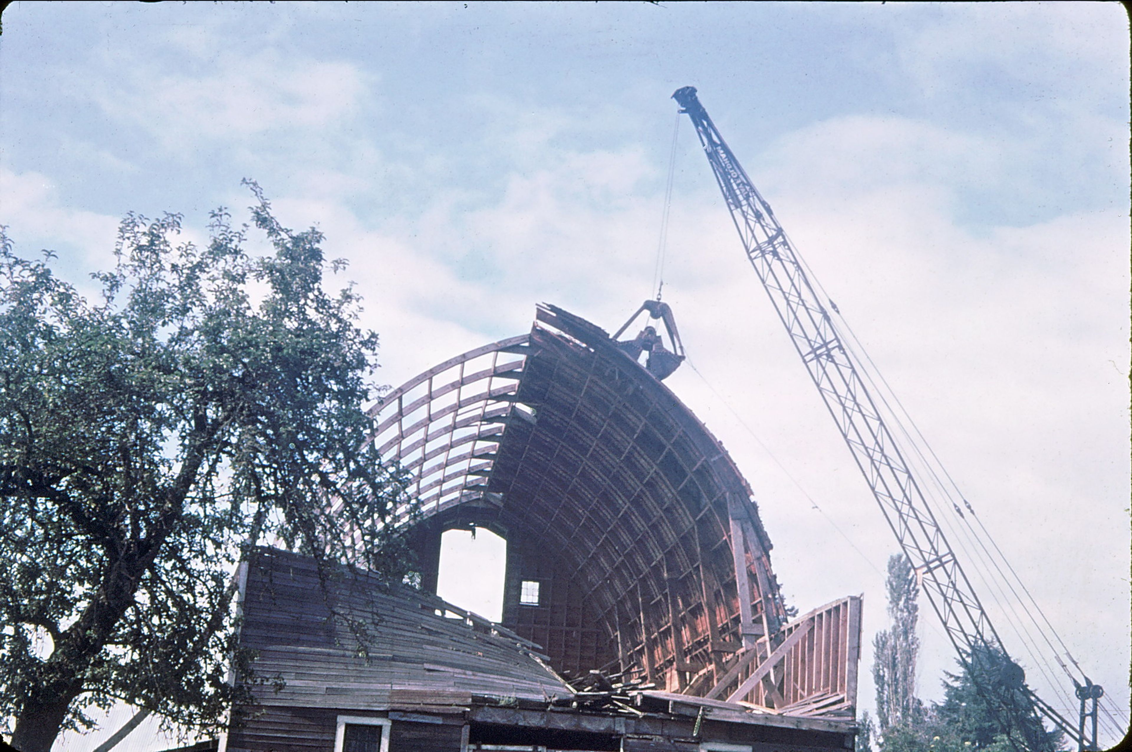 Kienzle Barn Roof Being Dismantled after the 1962 Columbus Day Storm Caused Heavy Damage