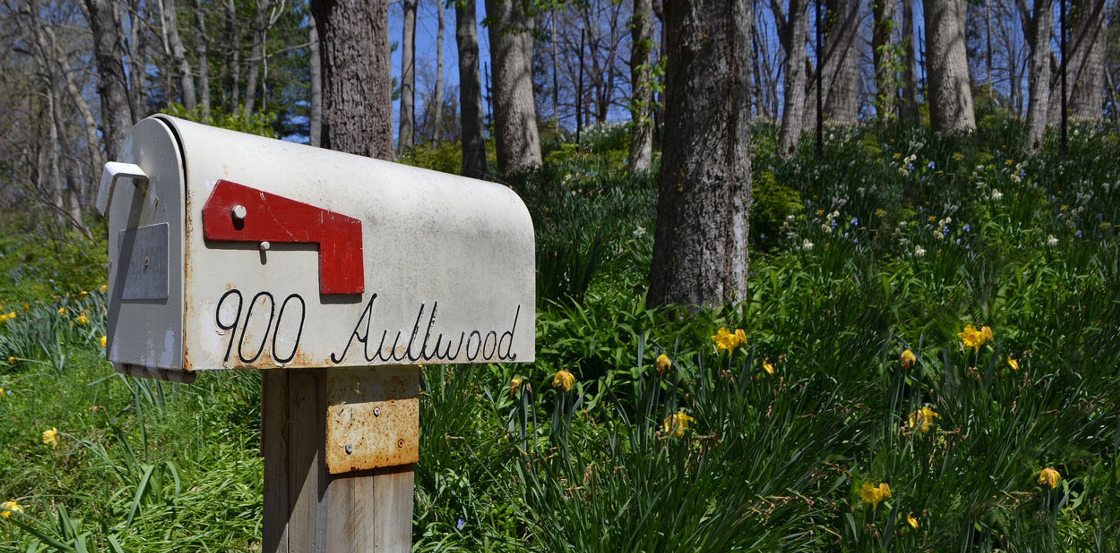 The park was once the private home of John and Marie Aull, Their mailbox still greets visitors.