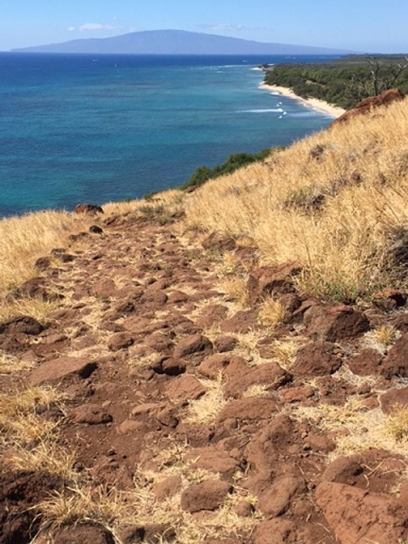 Lahaina Pali Trail with the island of Lana'i in the background