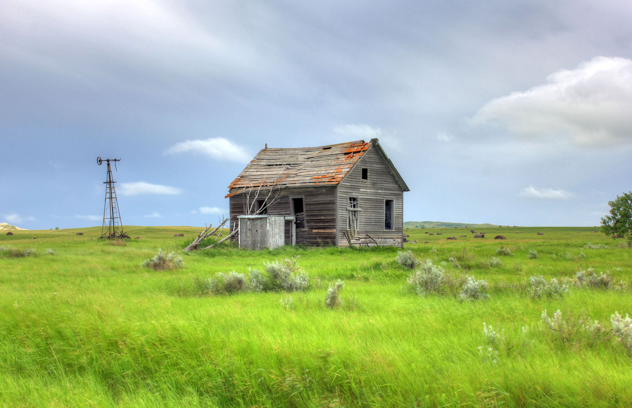 An old house on the grasslands in White Butte, North Dakota.