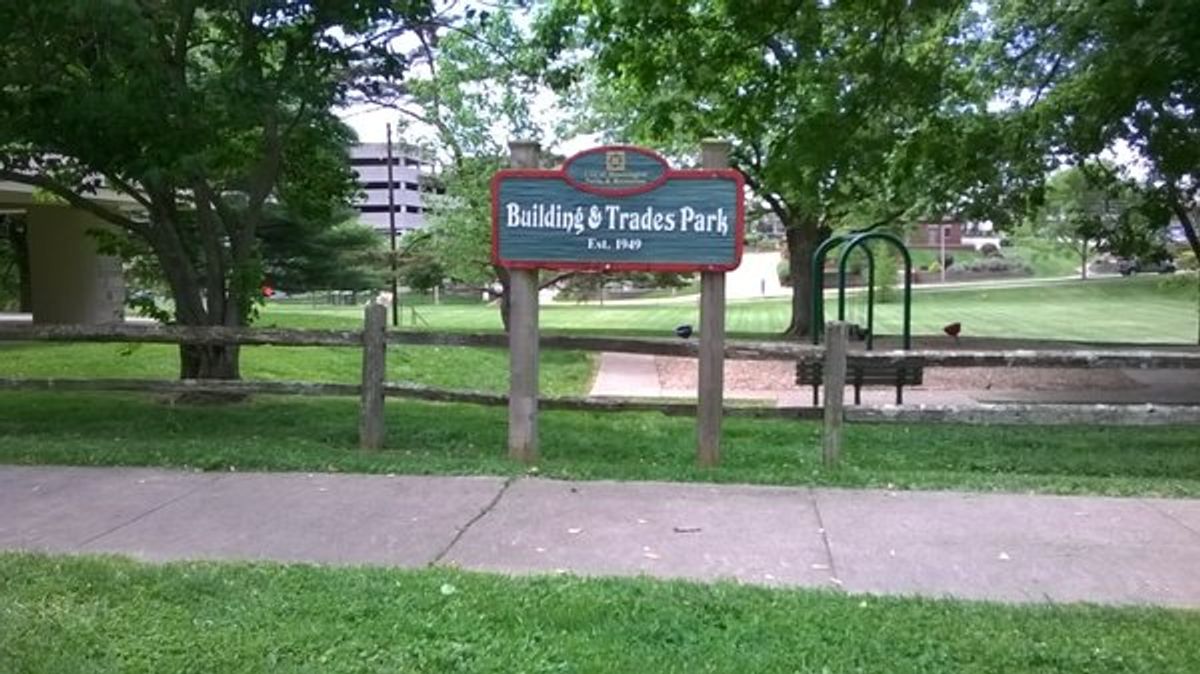 Building Trades Park sign.