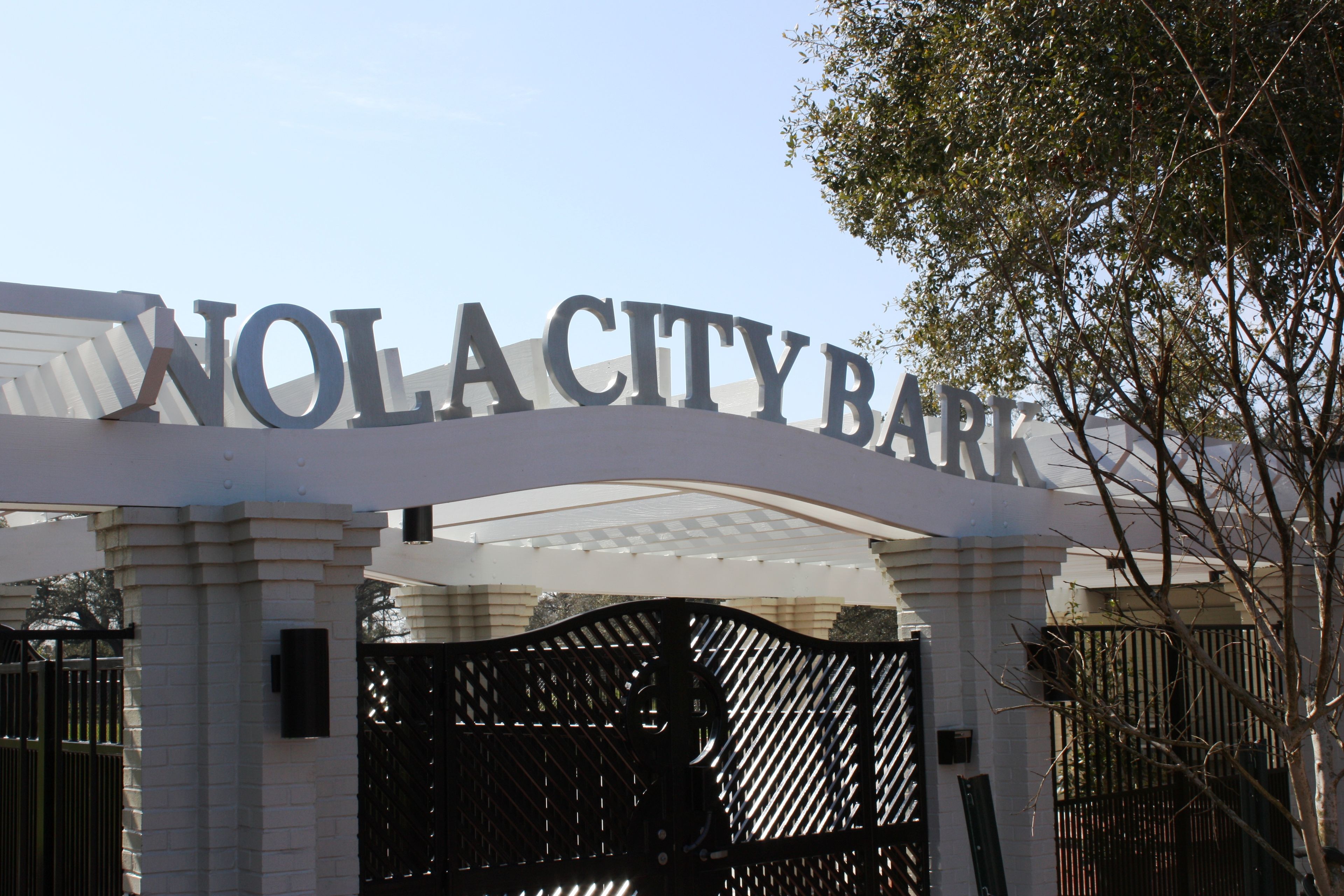 Main gate for NOLA City Bark Dog Park