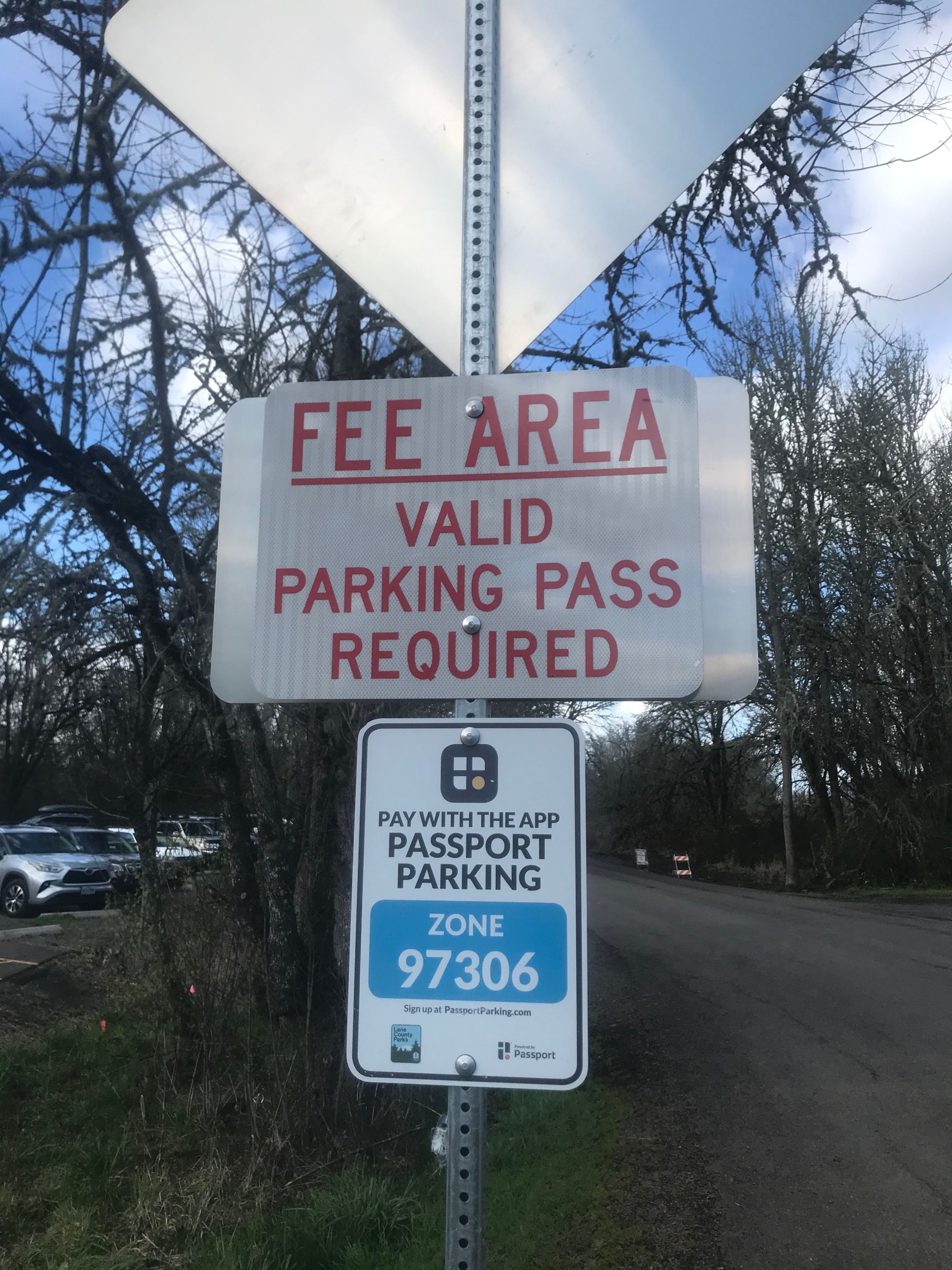 North Parking Lot Fee Area - Passport App Pay for Parking Sign