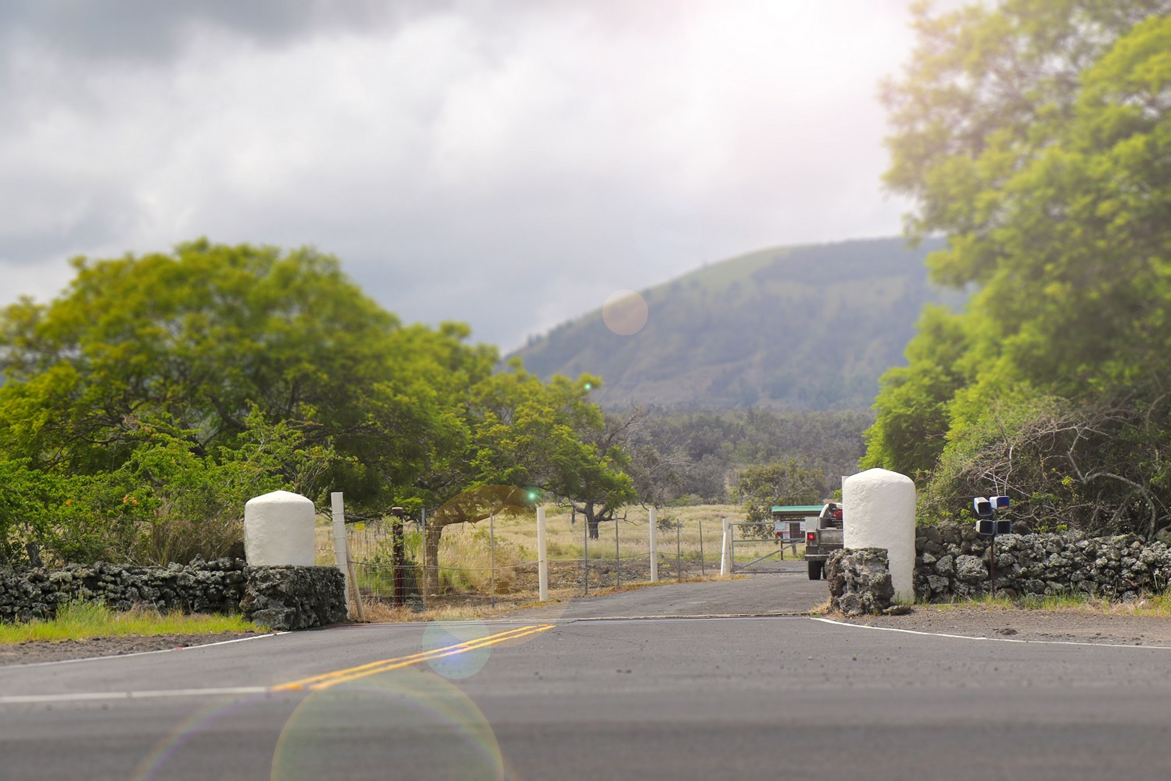 The entrance gate to Pu‘u Wa‘awa‘a from the highway.