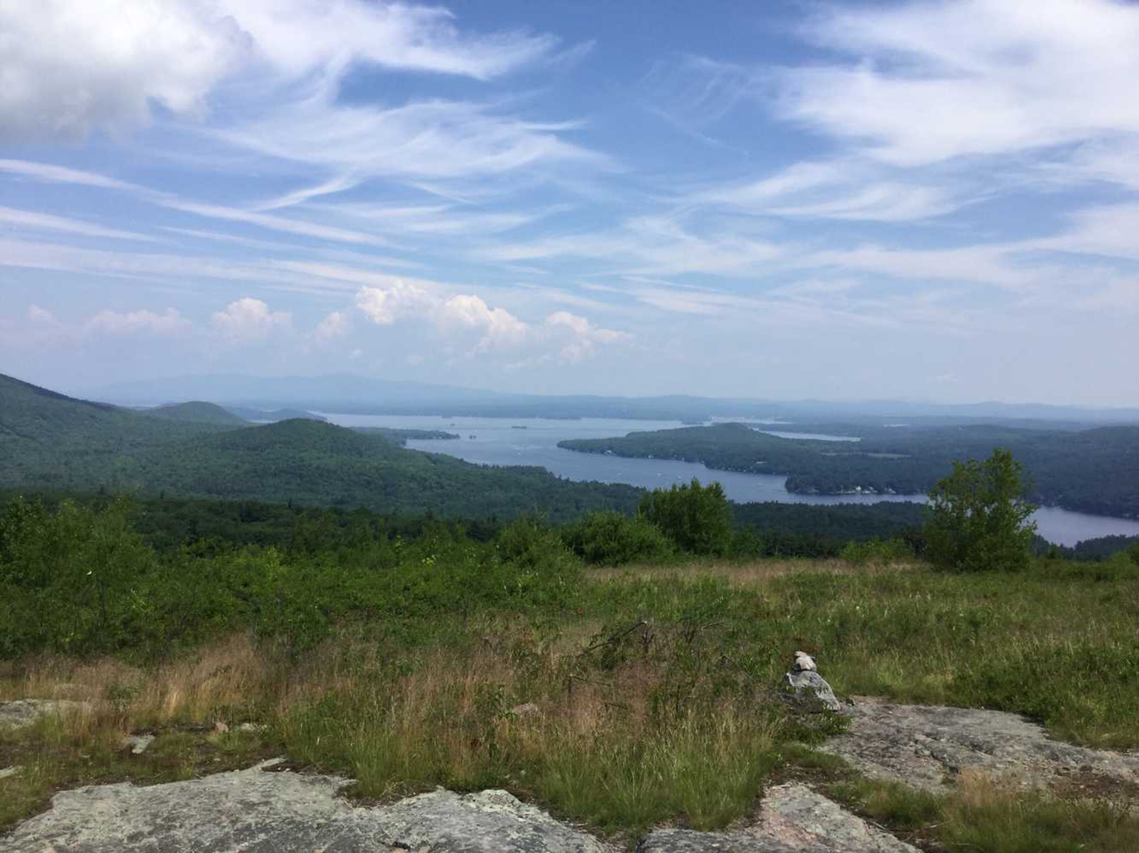 The view from Pine Mountain overlooks the Belknap Range and portions of Lake Winnipesaukee.