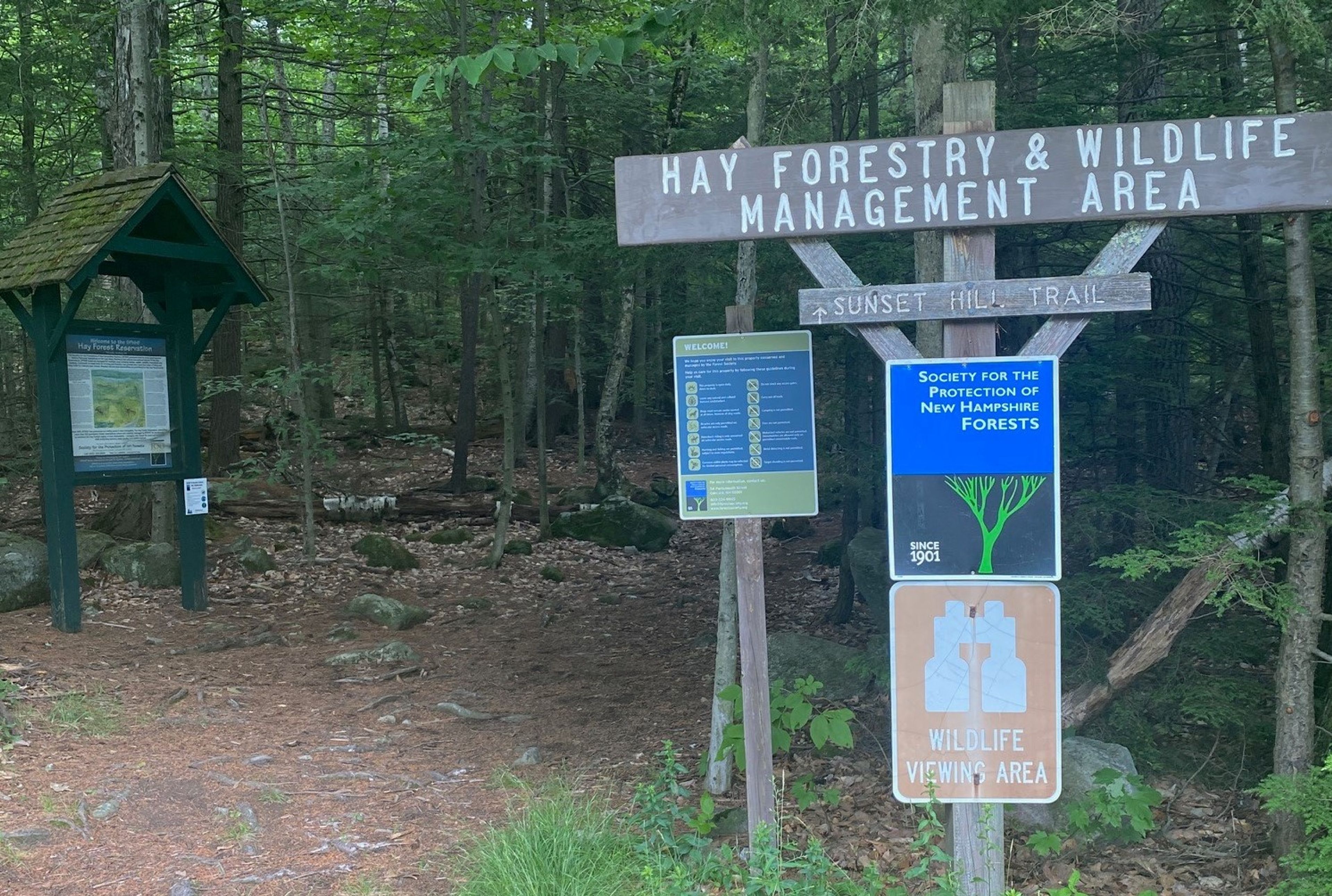 The sign and welcome kiosk at Hay Reservation.