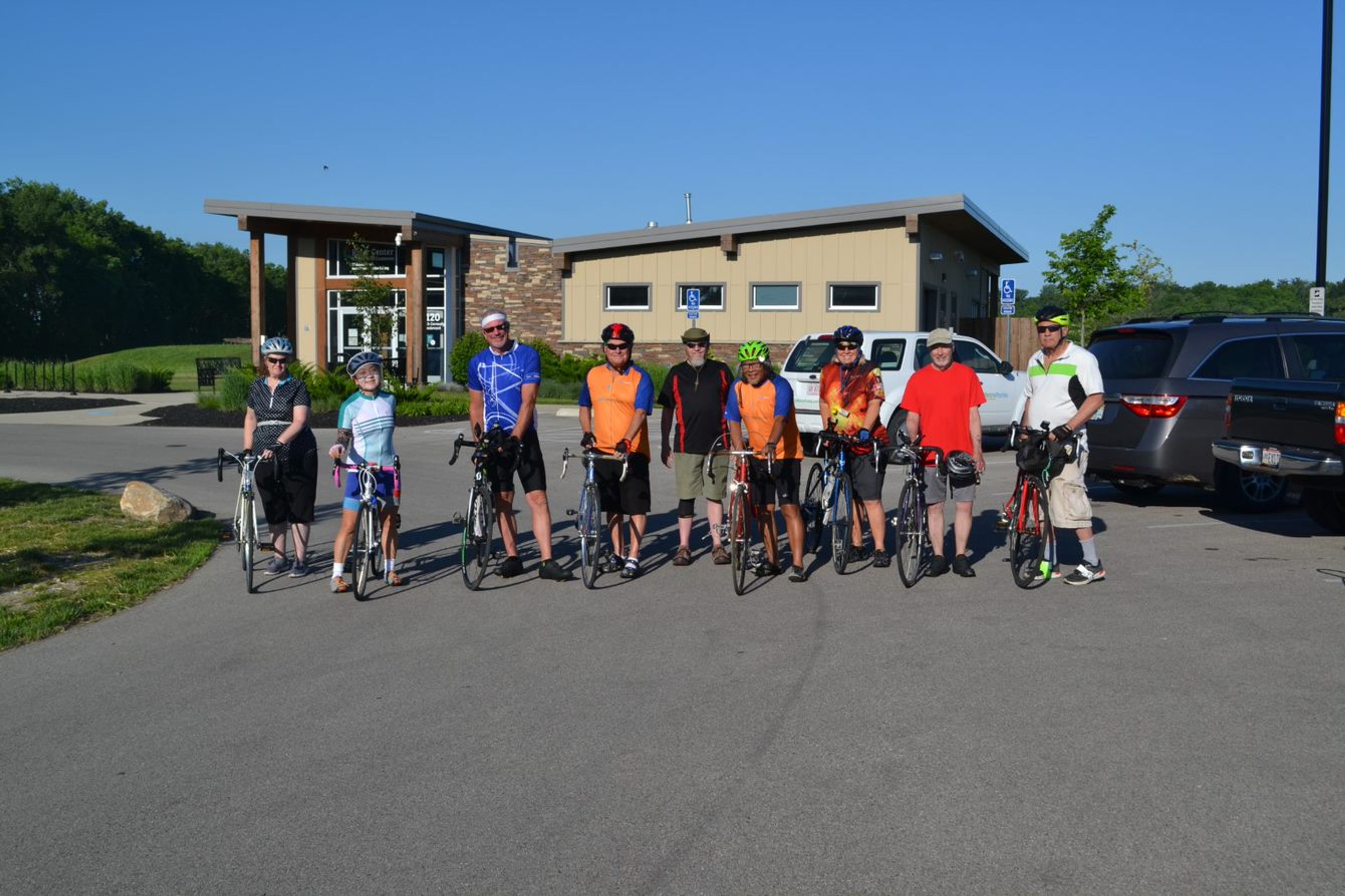 A group of MetroPark's Trail Ambassadors ready for a ride on the Great Miami River Trail.