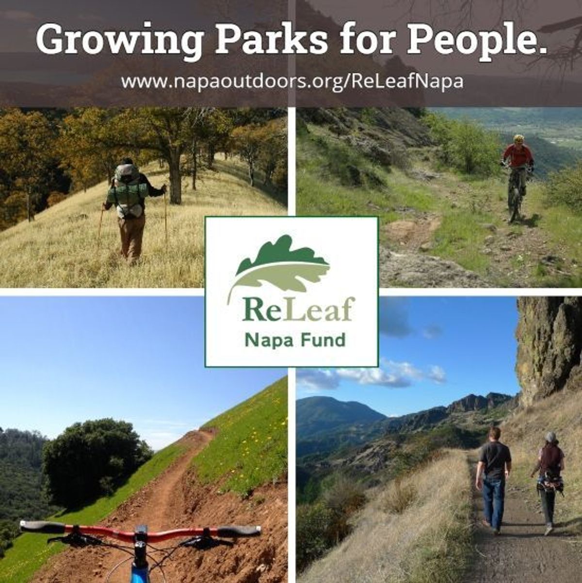 Collage of Napa County Regional Park and Open Space photos with the ReLeaf Napa Fund logo in the center.