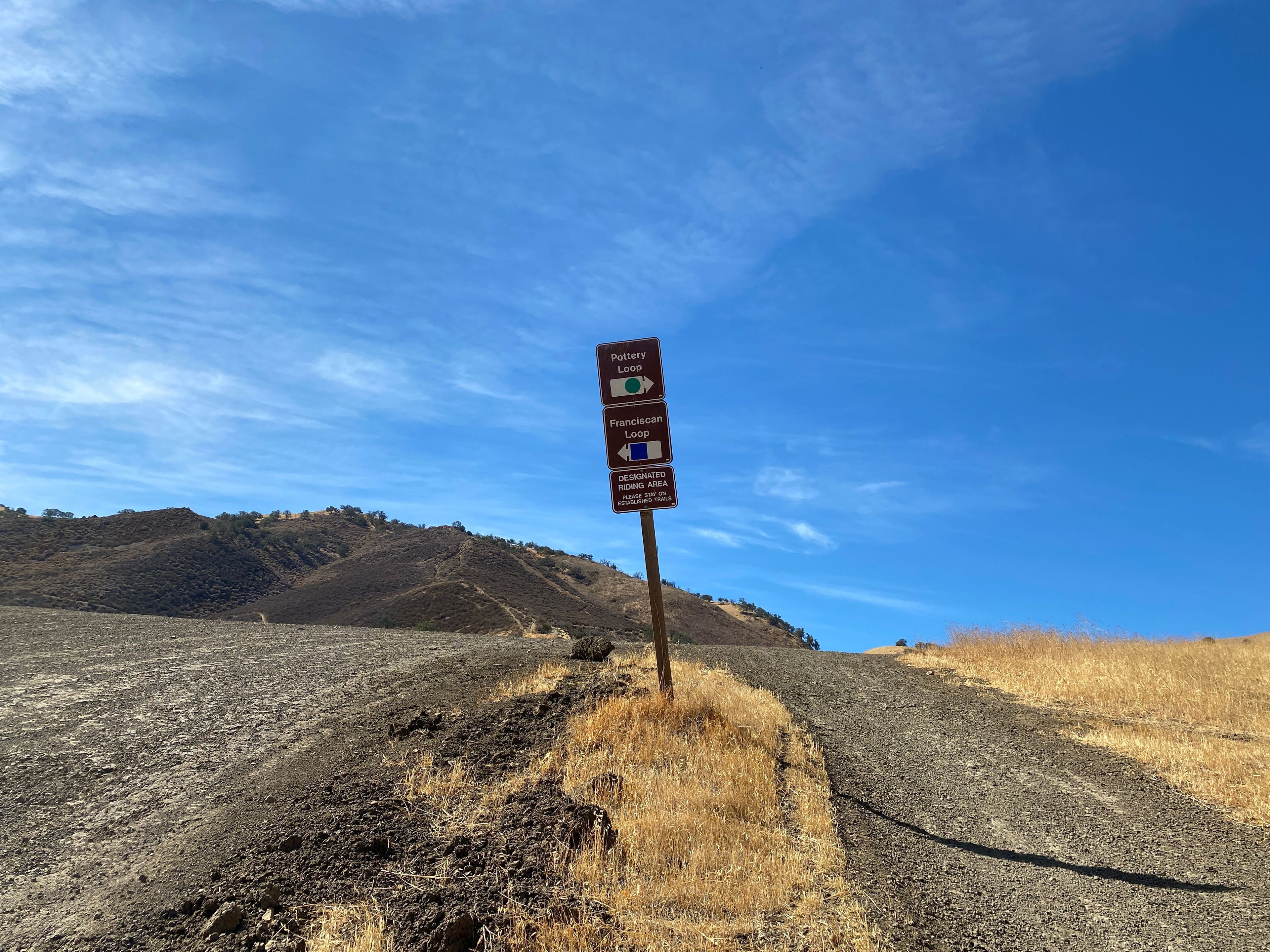 Trailhead for Franciscan Loop (Blue Square Intermediate) and Pottery Loop (Green Circle Easy)