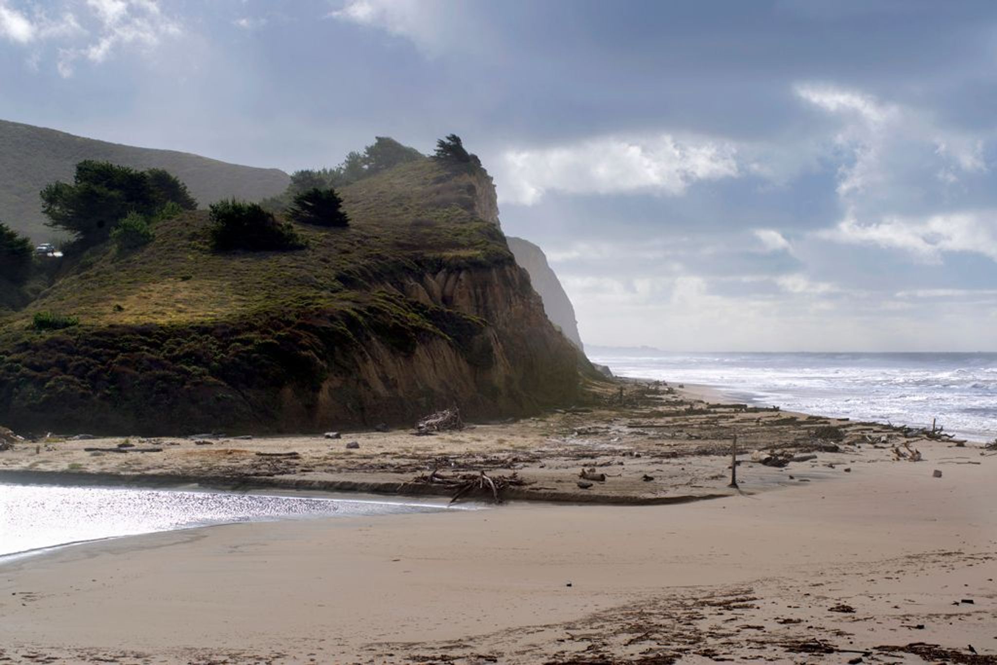 Cliff and river mouth at San Gregorio. 