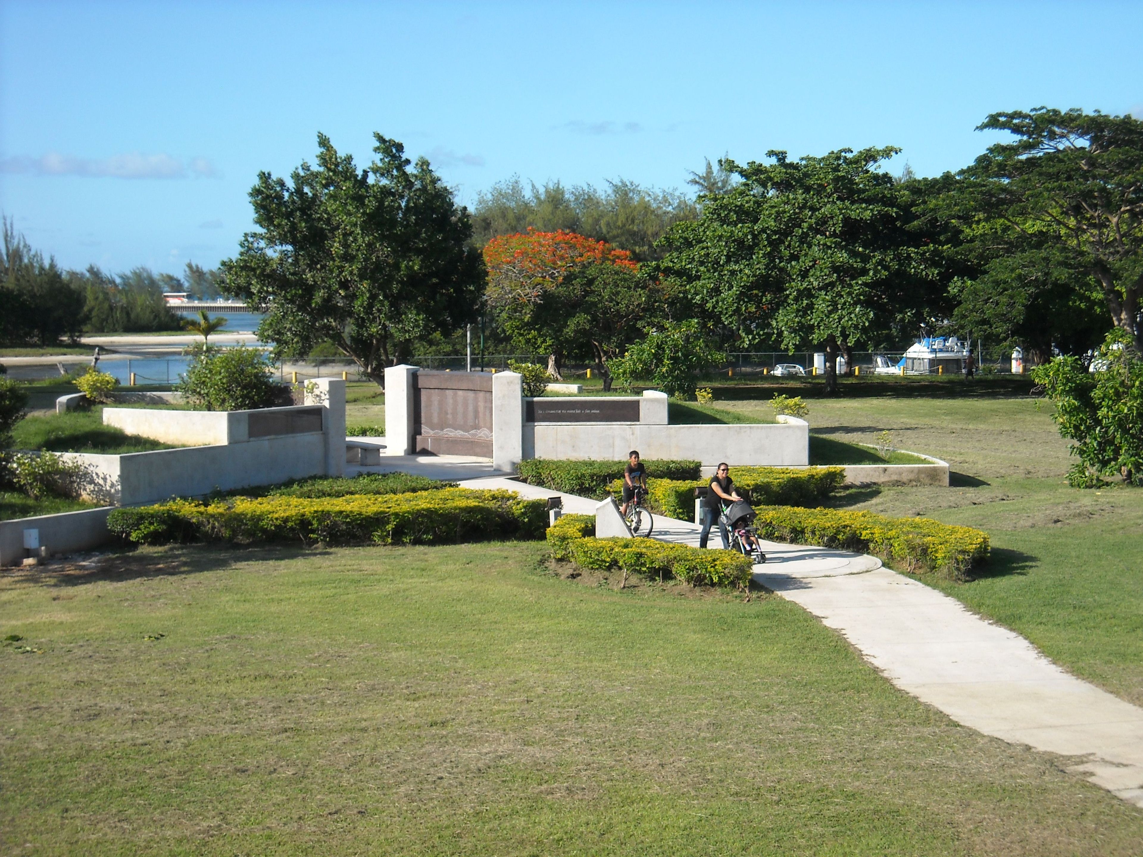 The paths at the American Memorial Park are always in use.