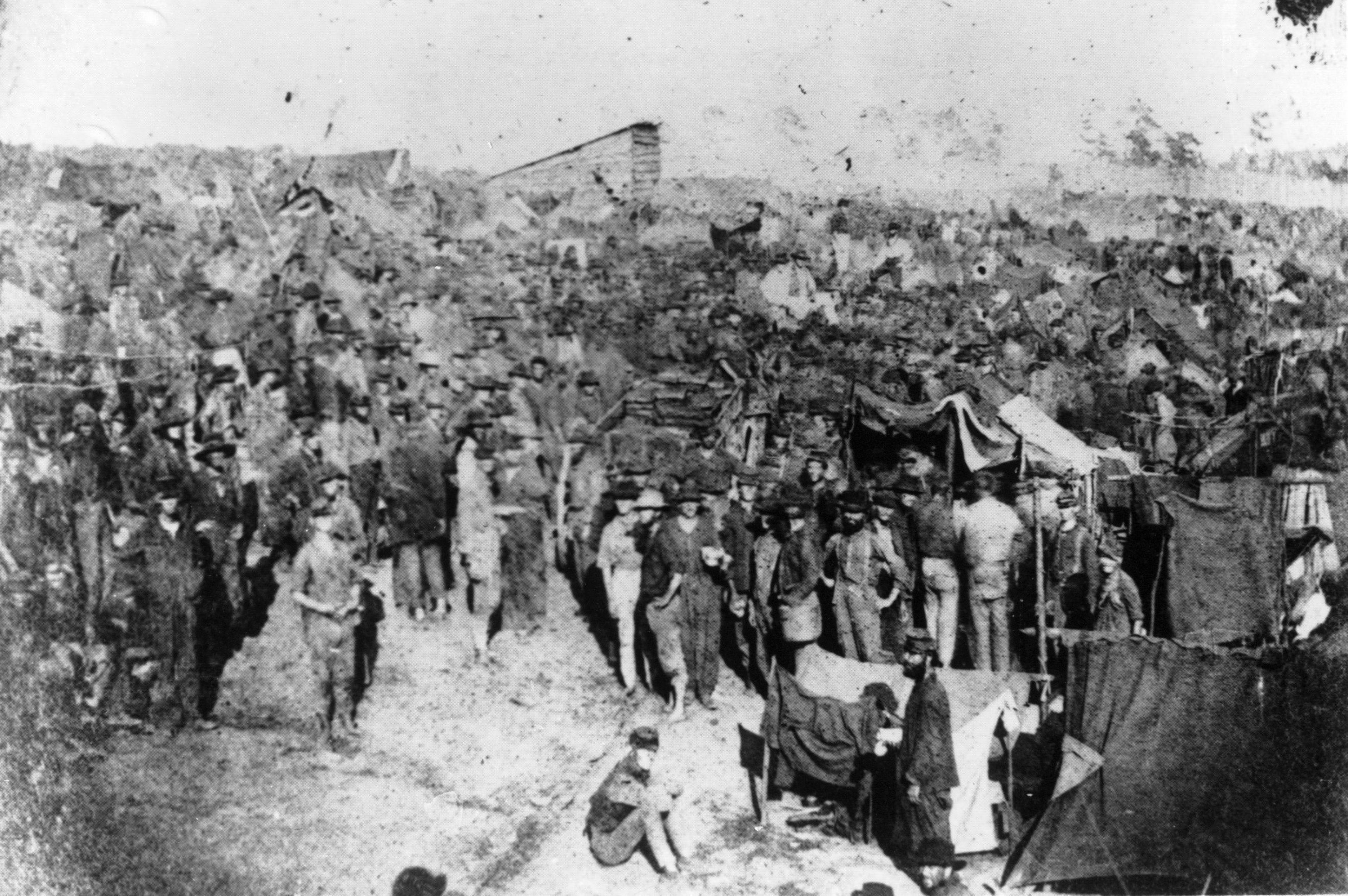 Over 32,000 Union soldiers languished at Andersonville in August 1865 when this photo was taken by A.J. Riddle.