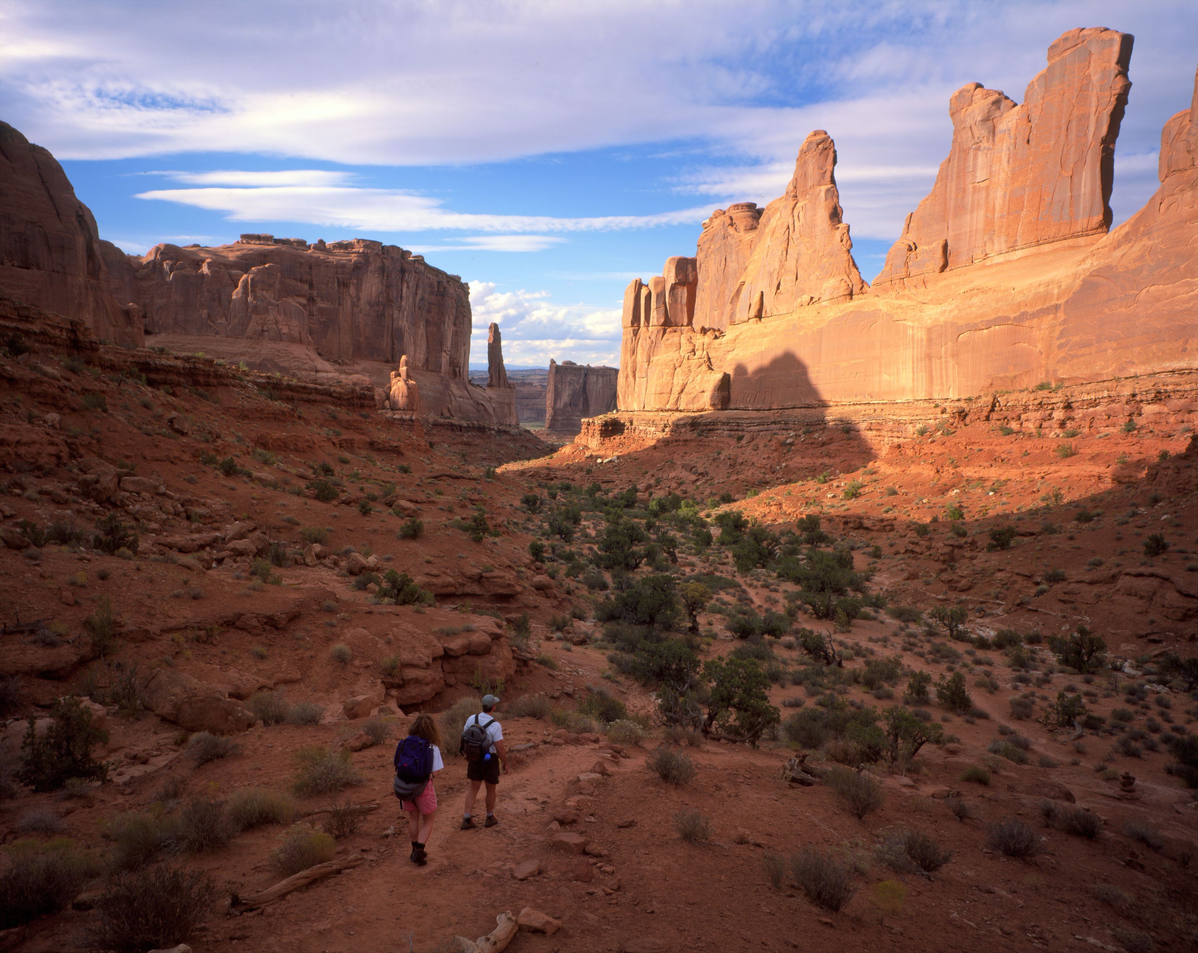 The Park Avenue trail is one of many hiking trails at Arches, ranging from easy to strenuous.