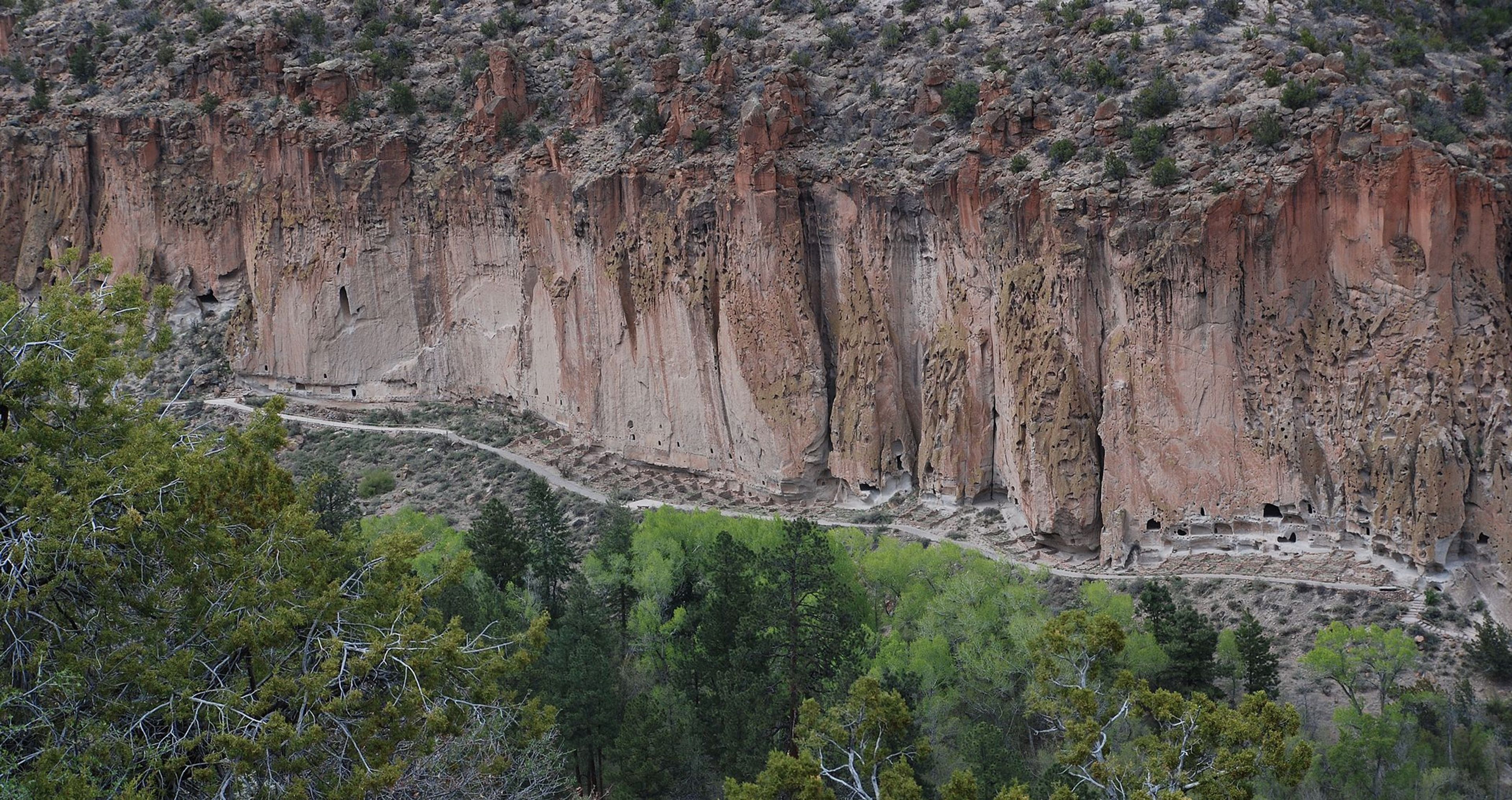 A view of Long House dwellings from the mesa top.