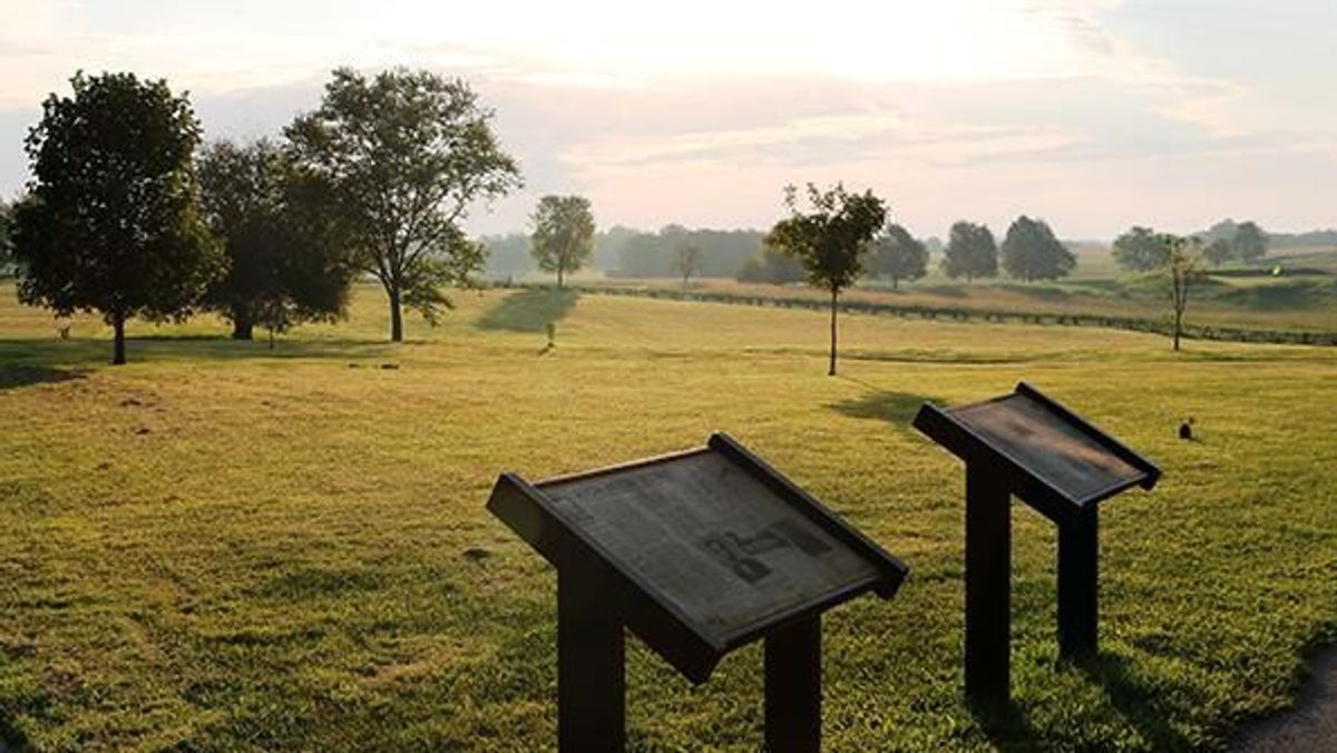 Open fields and earth works at Camp Nelson National Monument in Kentucky.