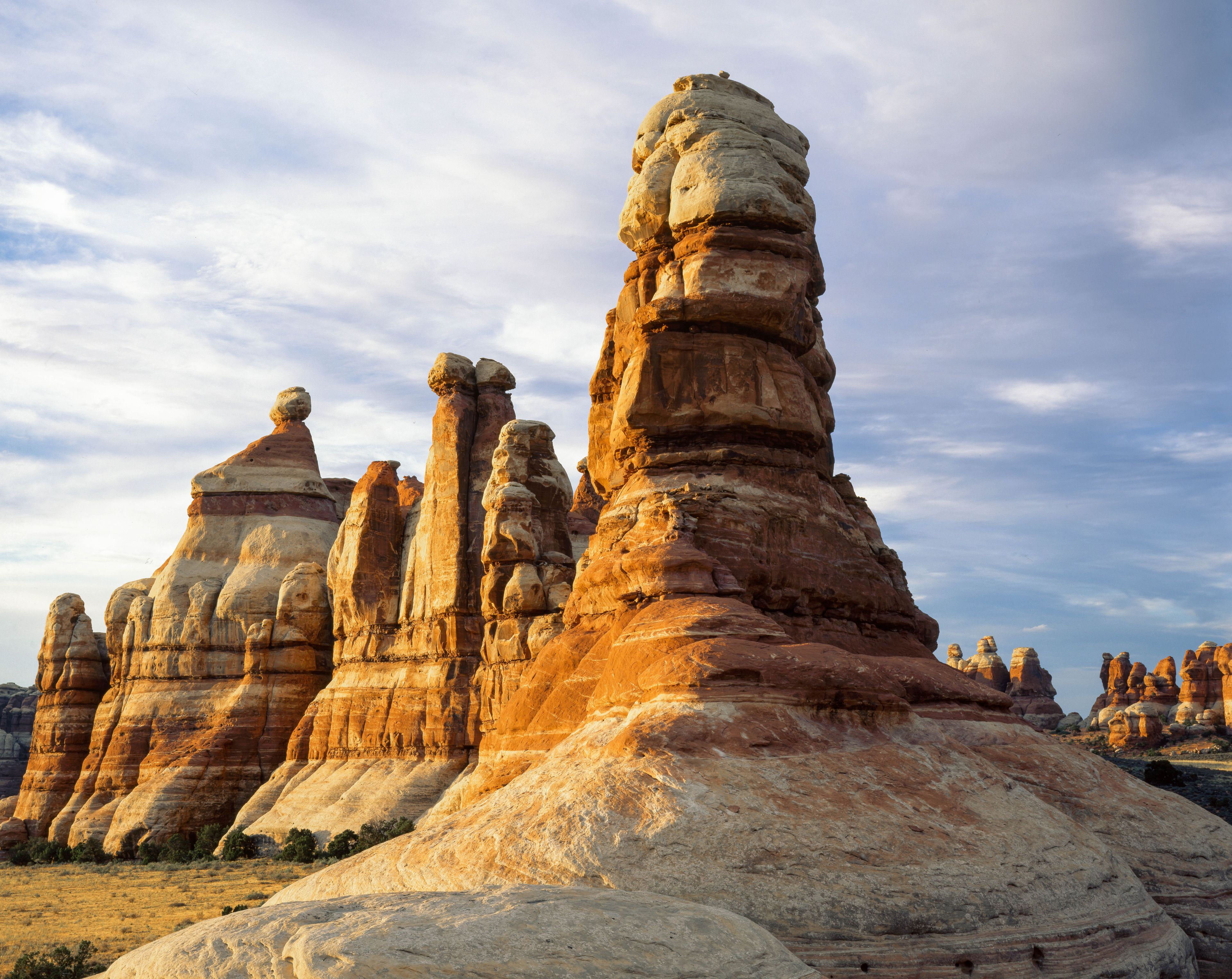 The Needles, pinnacles of Cedar Mesa Sandstone, are visible in many parts of the Needles District, including this view in Chesler Park.