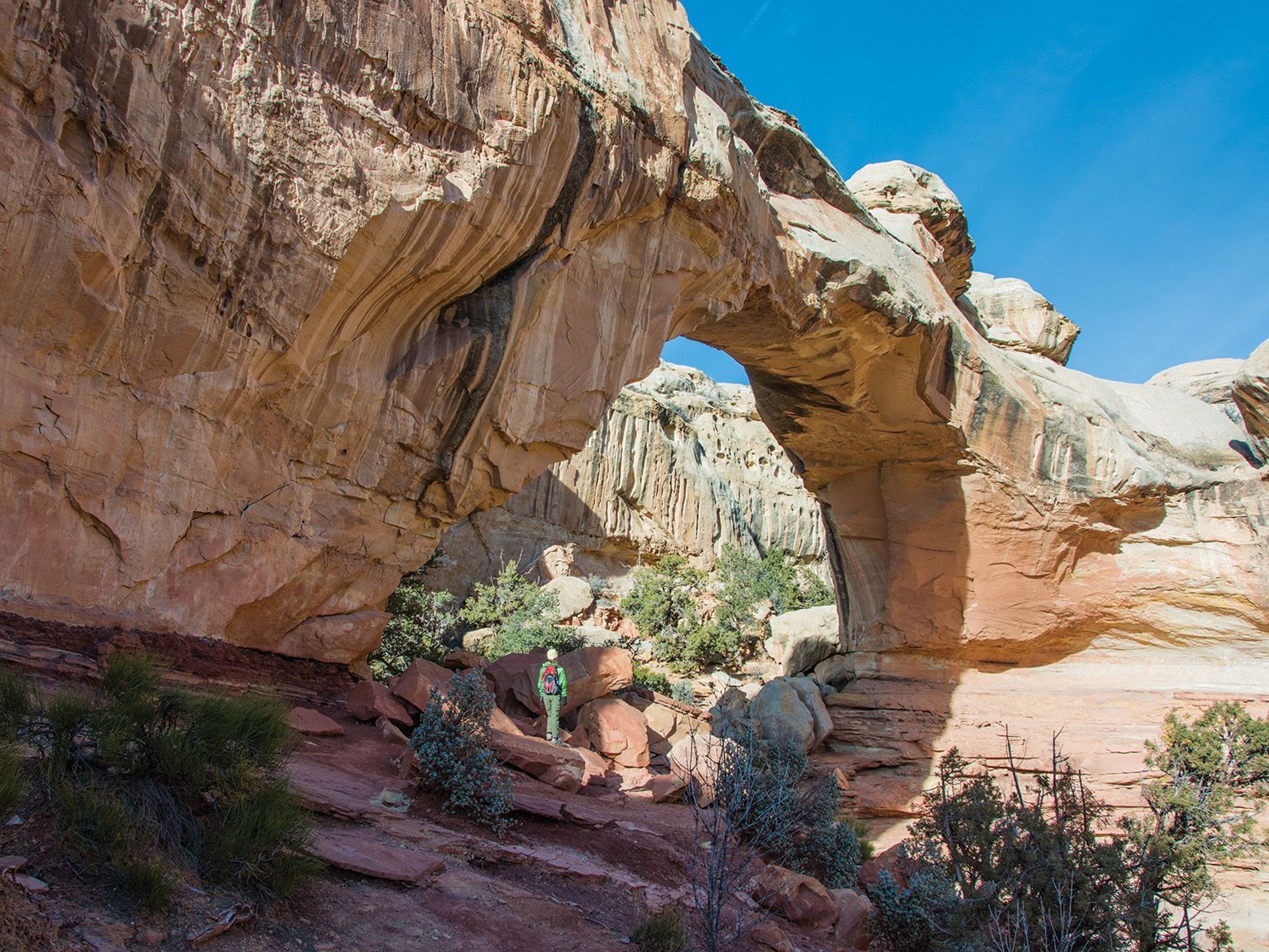 Hickman Bridge, a natural sandstone bridge, is a popular hike in the park.