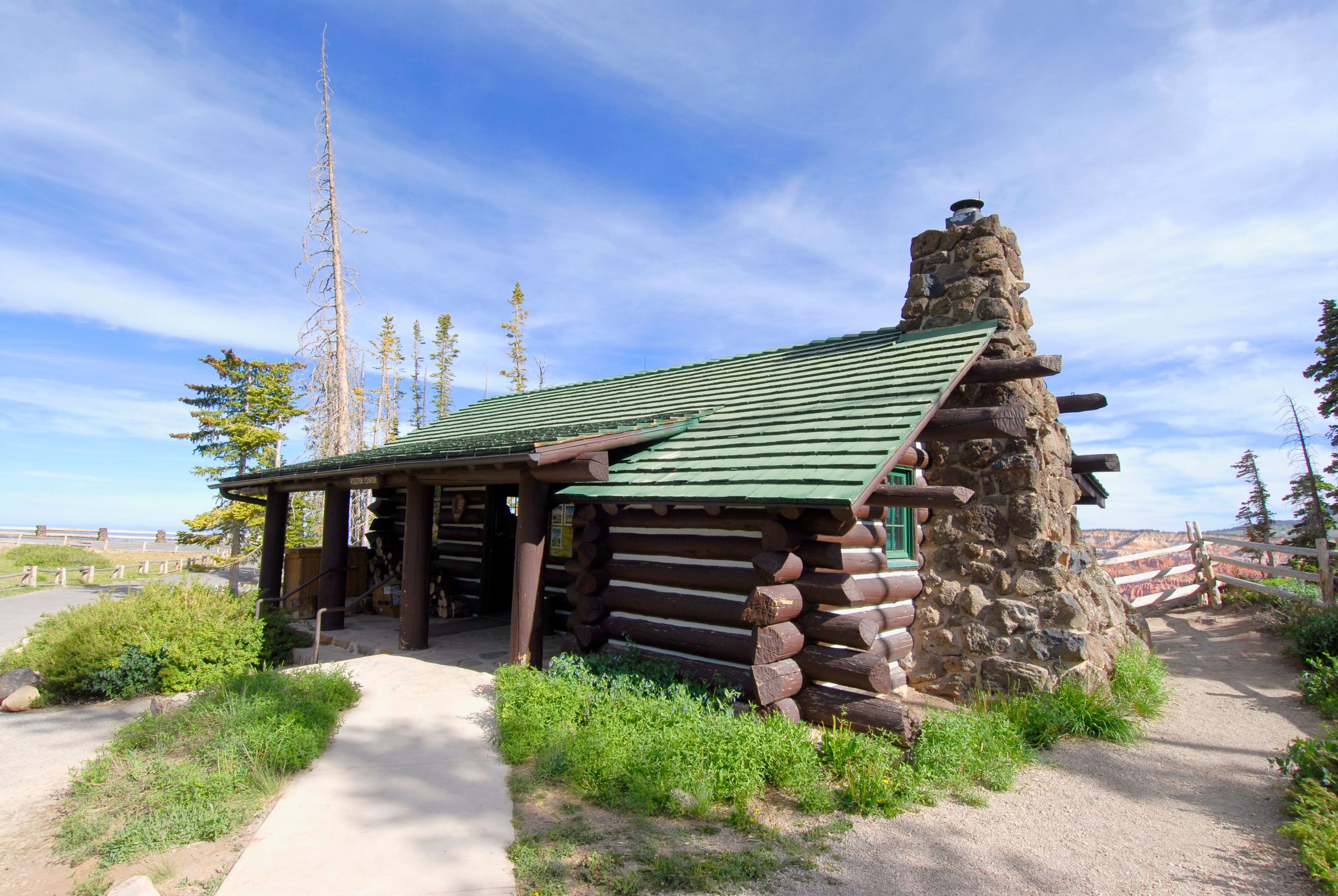 This log cabin built in 1937 housing the information center and park store.