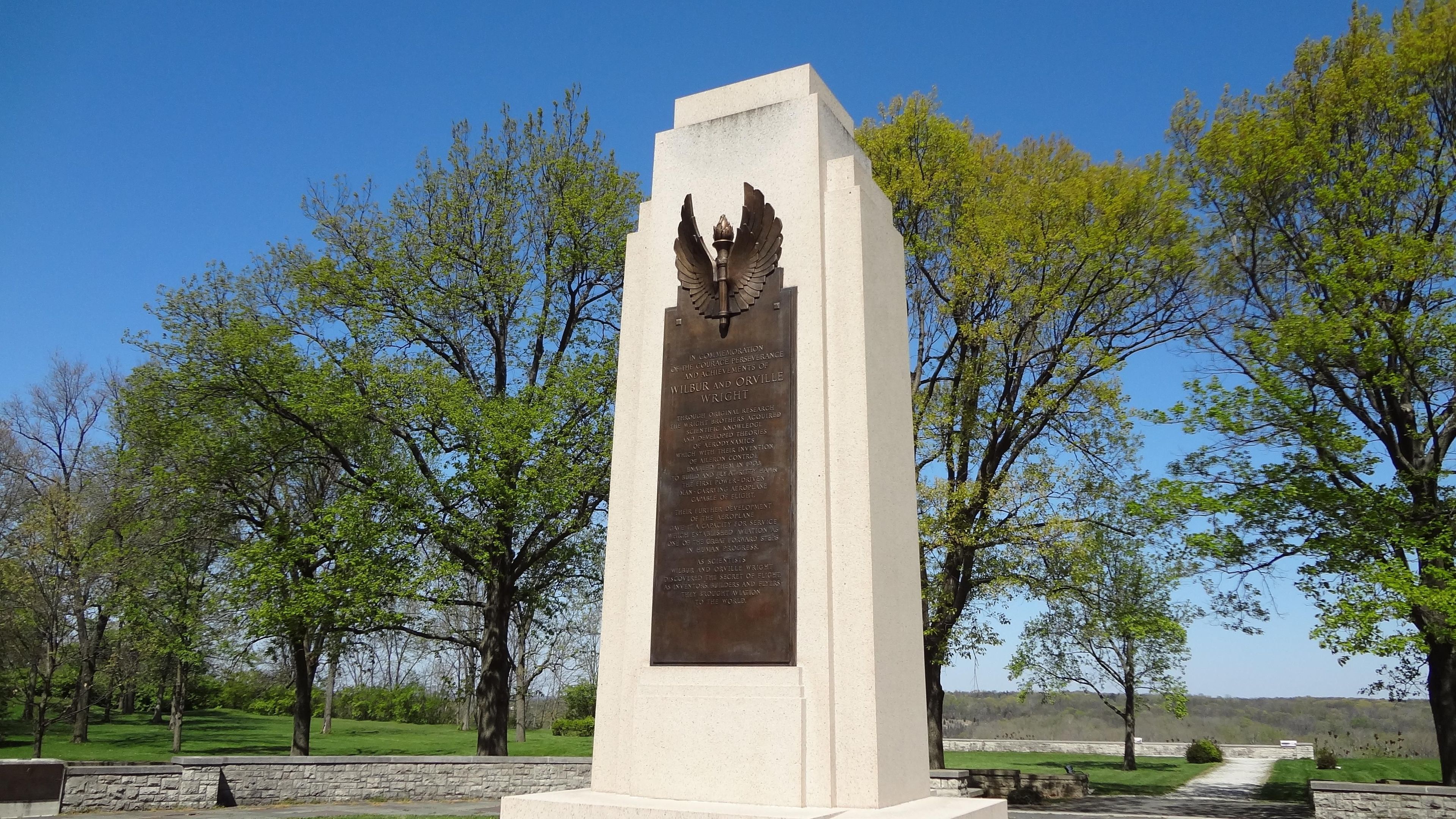 The Wright Brothers Memorial at the Huffman Prairie Interpretive Center grounds.