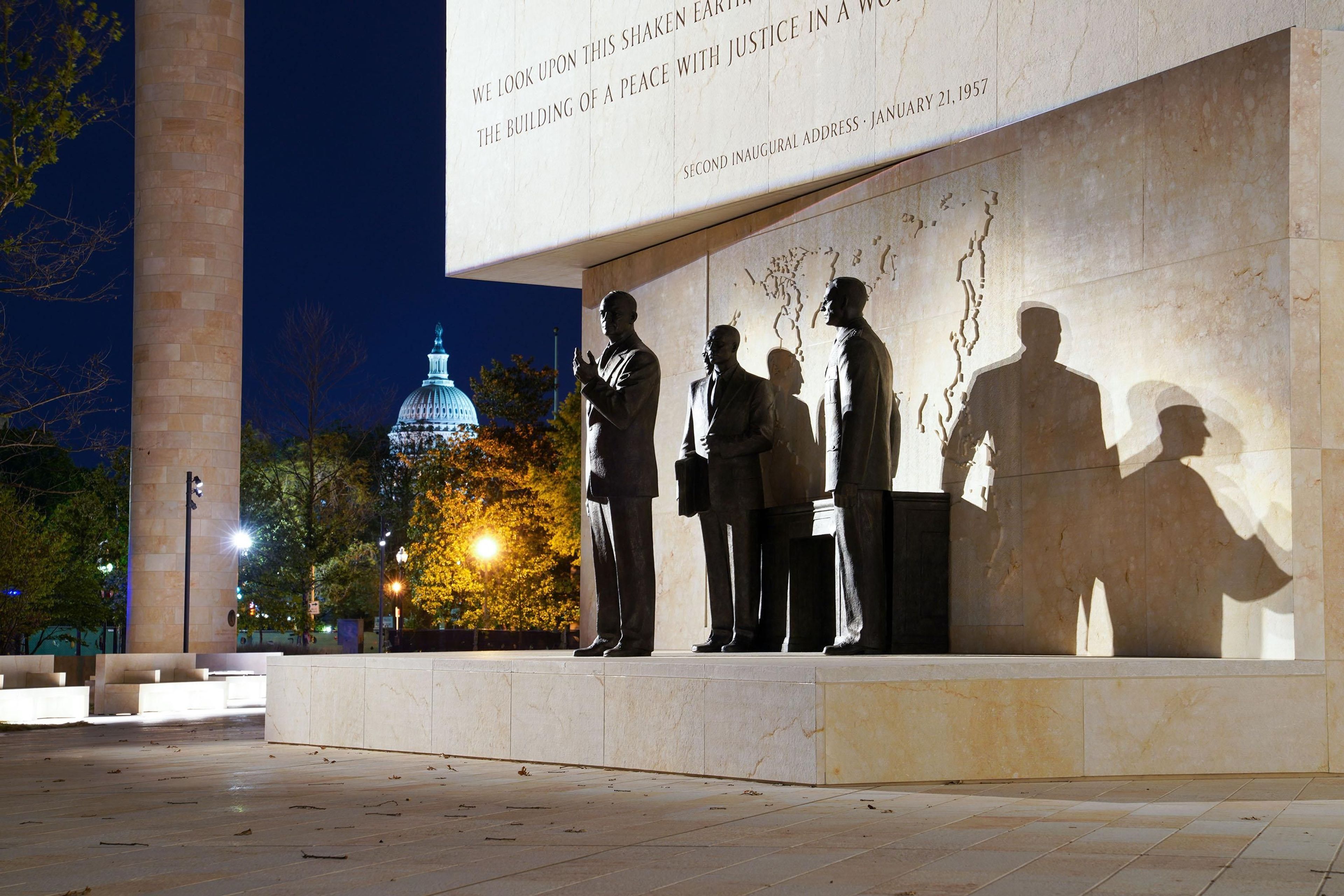 Evening shot of the Eisenhower Memorial