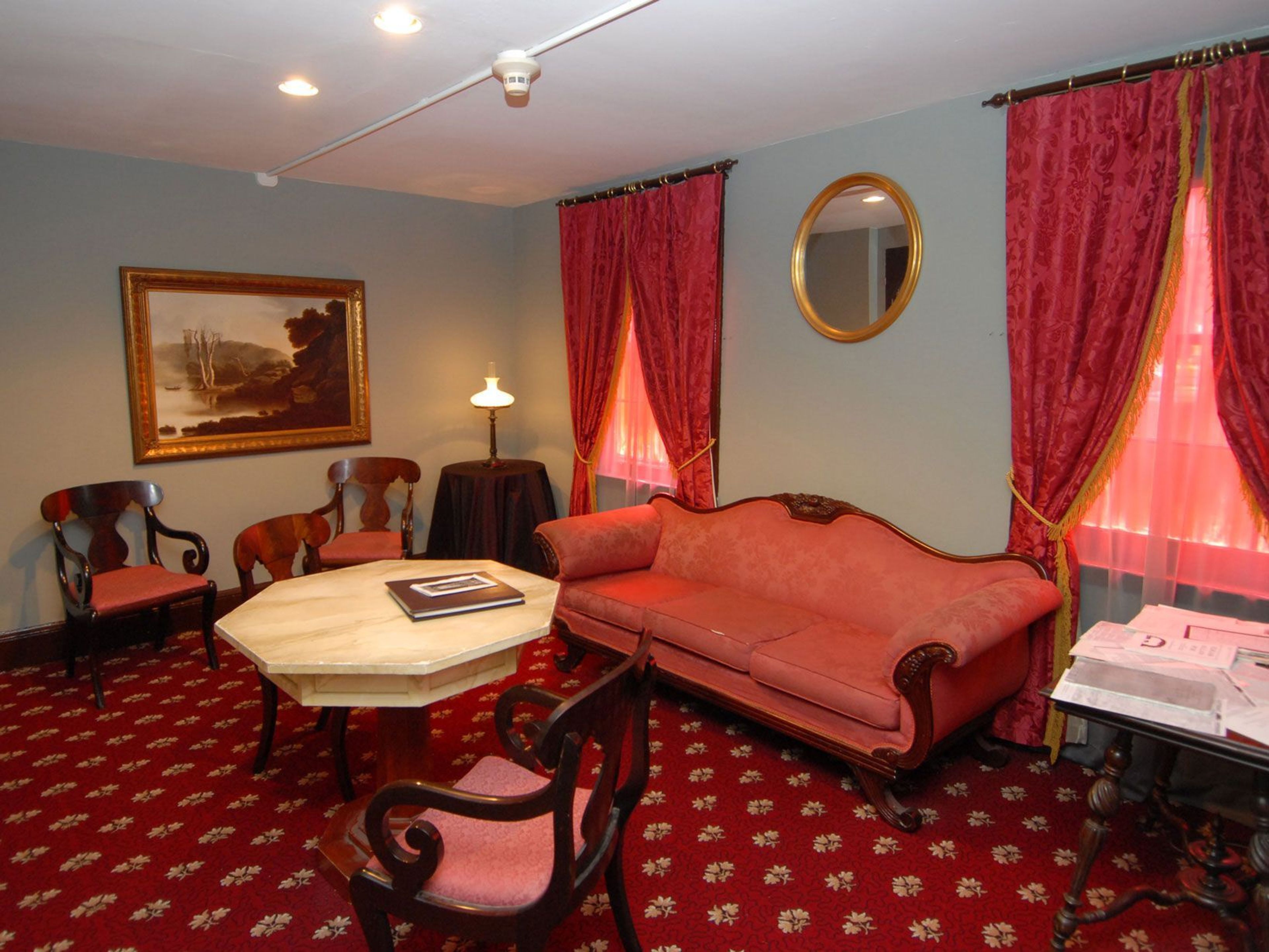 The Reading Room at the Edgar Allan Poe National Historical Site is furnished according to Poe's satirical essay "The Philosophy of Furniture."