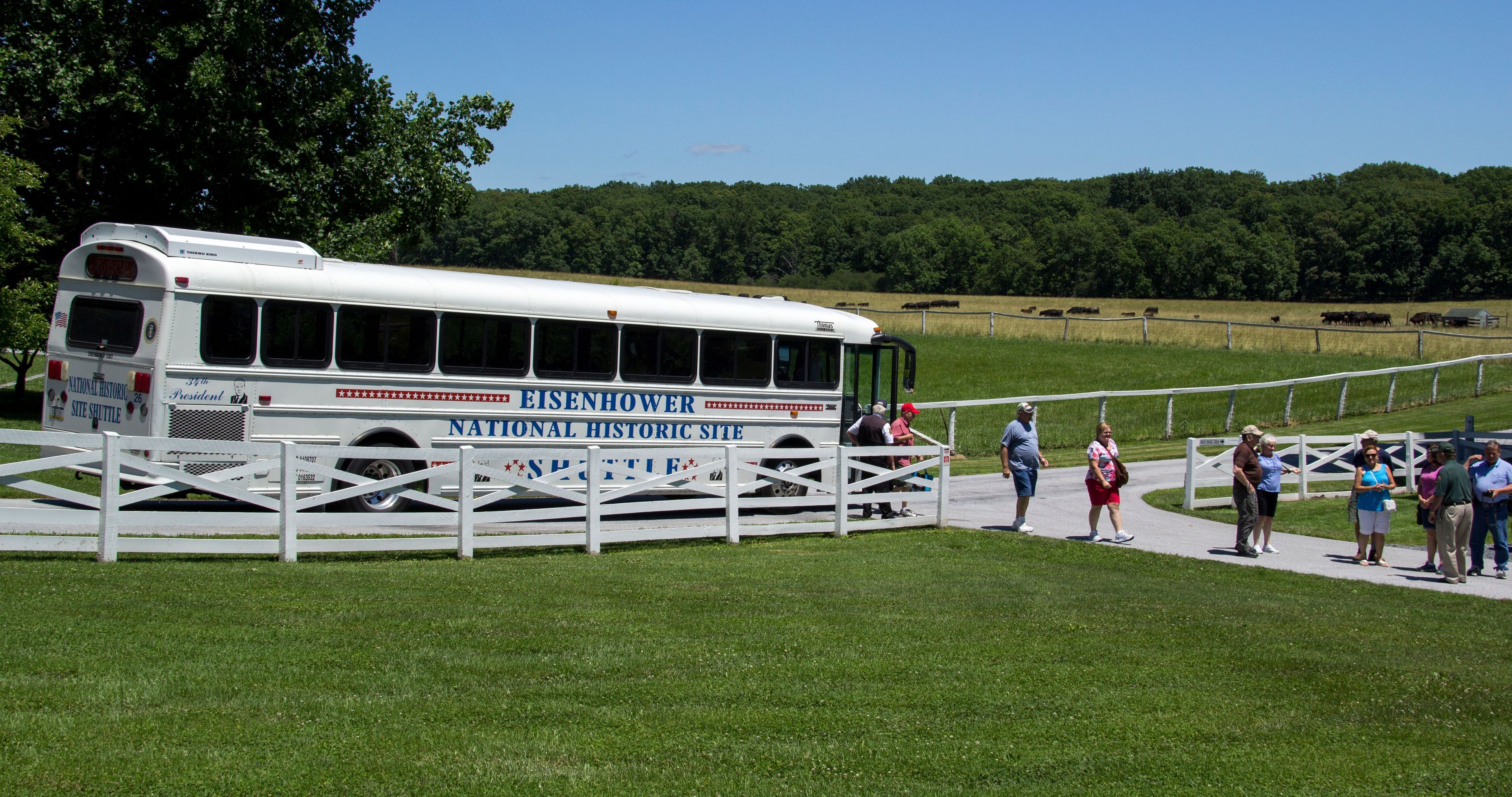 Visitors arrive at the site via the park shuttle bus.