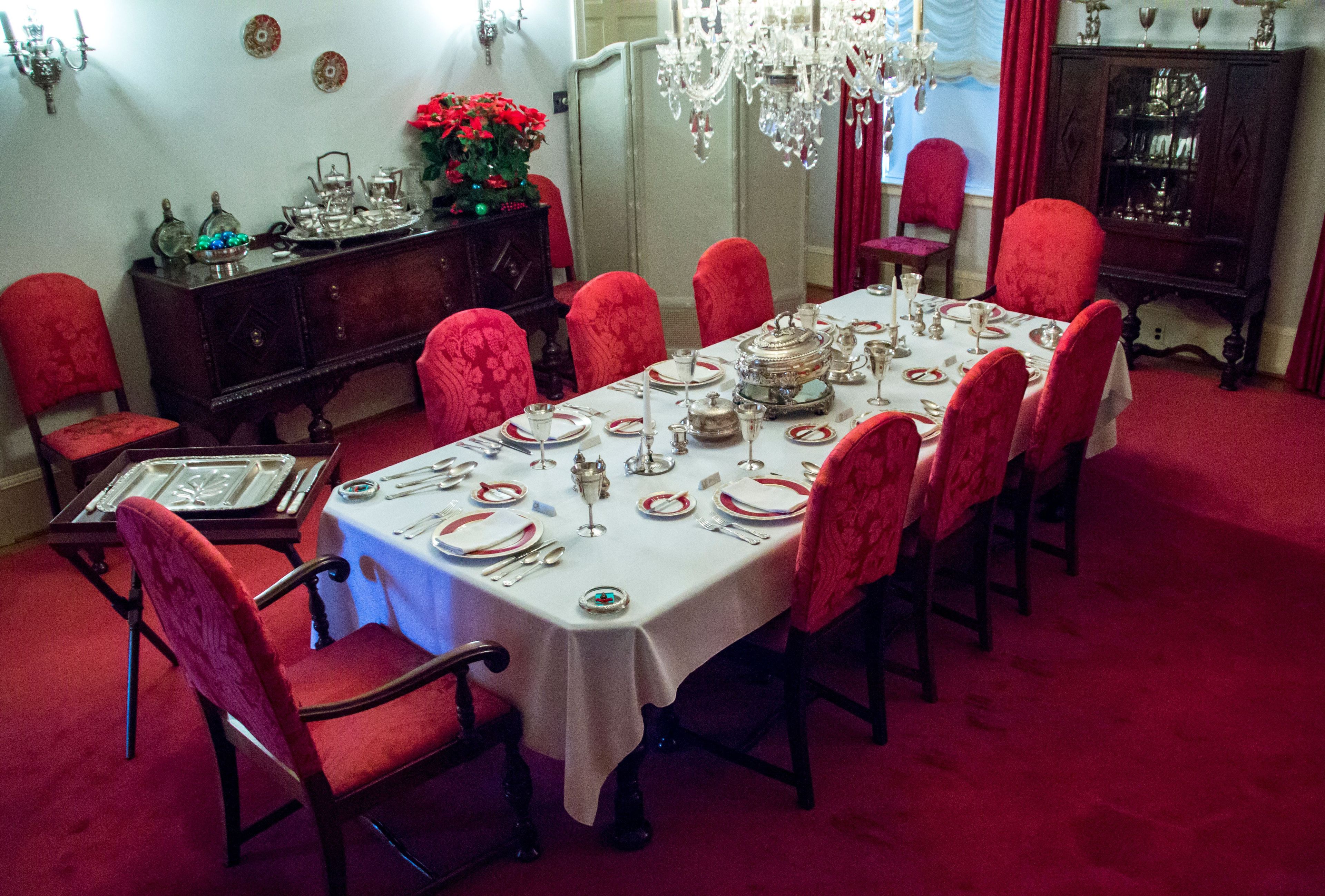 The Eisenhower dining room decorated for the holidays.