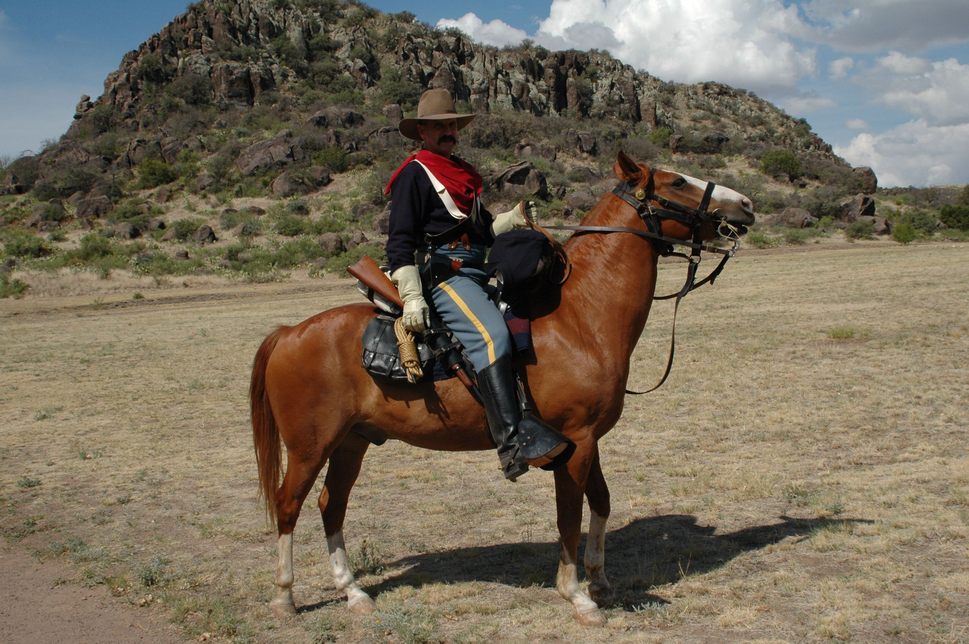 The U.S. Cavalry was utilized at Fort Davis for most of its existence. Here a soldier shows off the uniform and equipment of the 1800s.