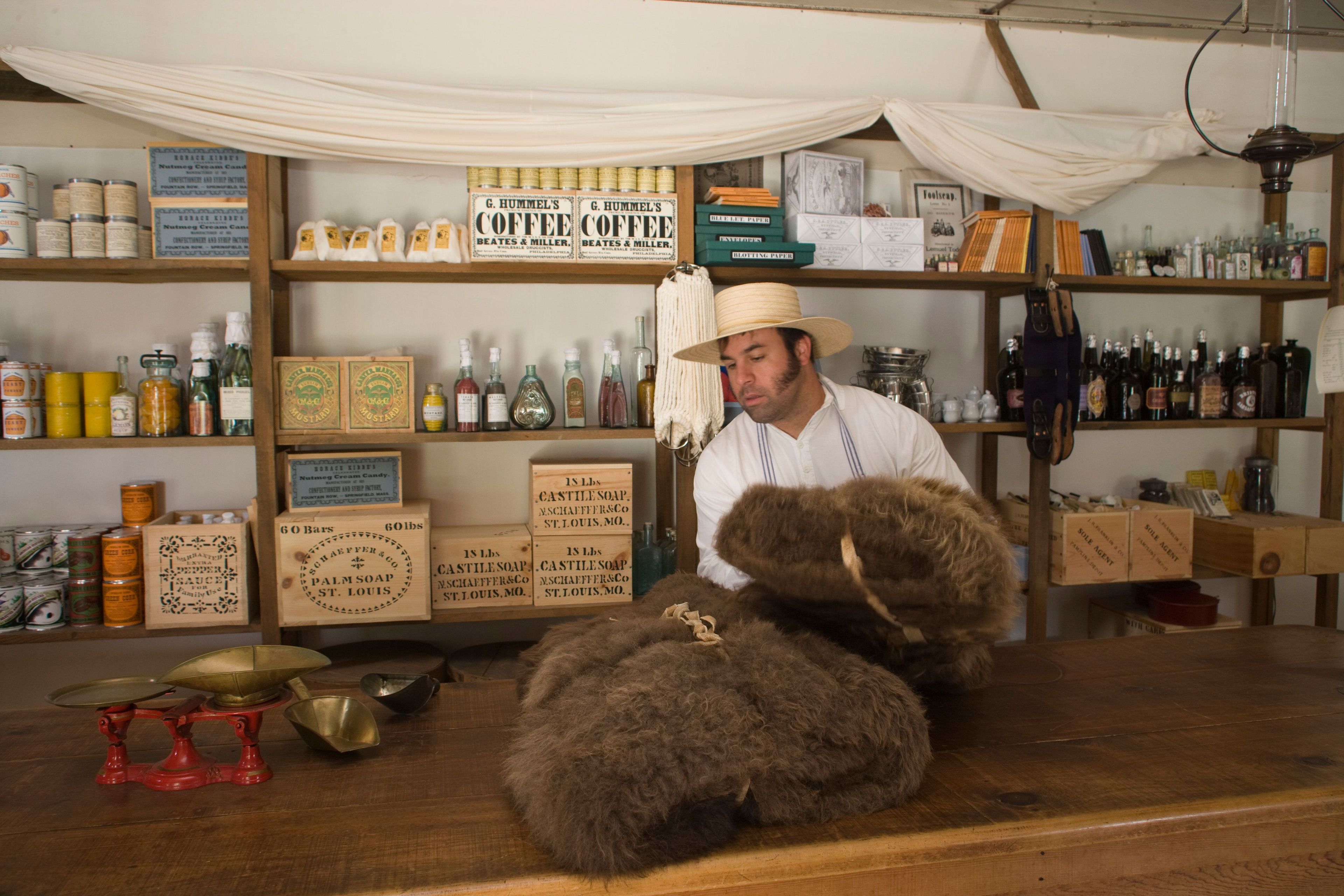 In the summer living history interpreters bring the post to life, including the Post Trader in the refurnished 1849 store.