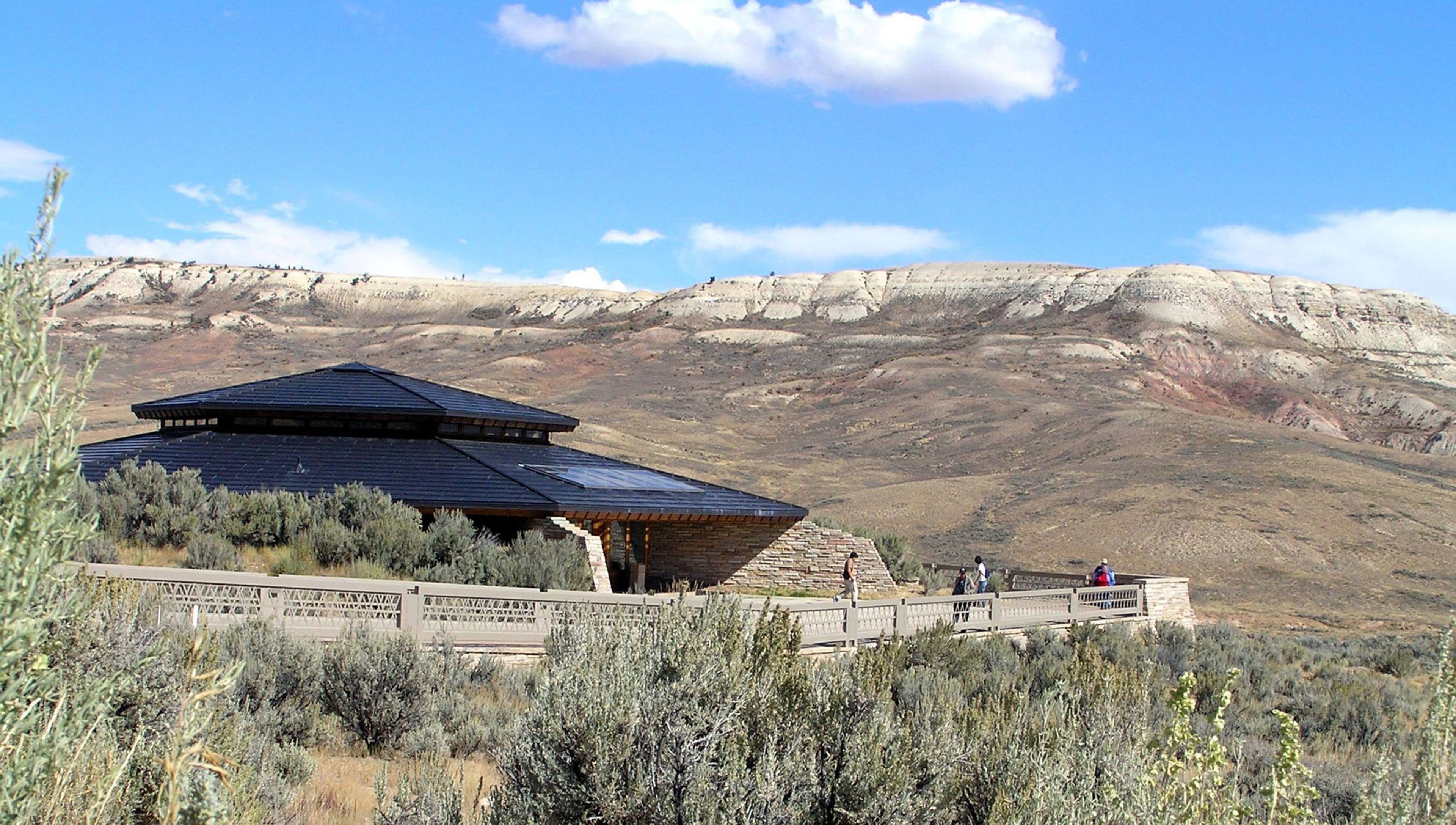 The visitor center is nestled in a sagebrush landscape beneath Fossil Butte. Over 300 fossils are on exhibit.