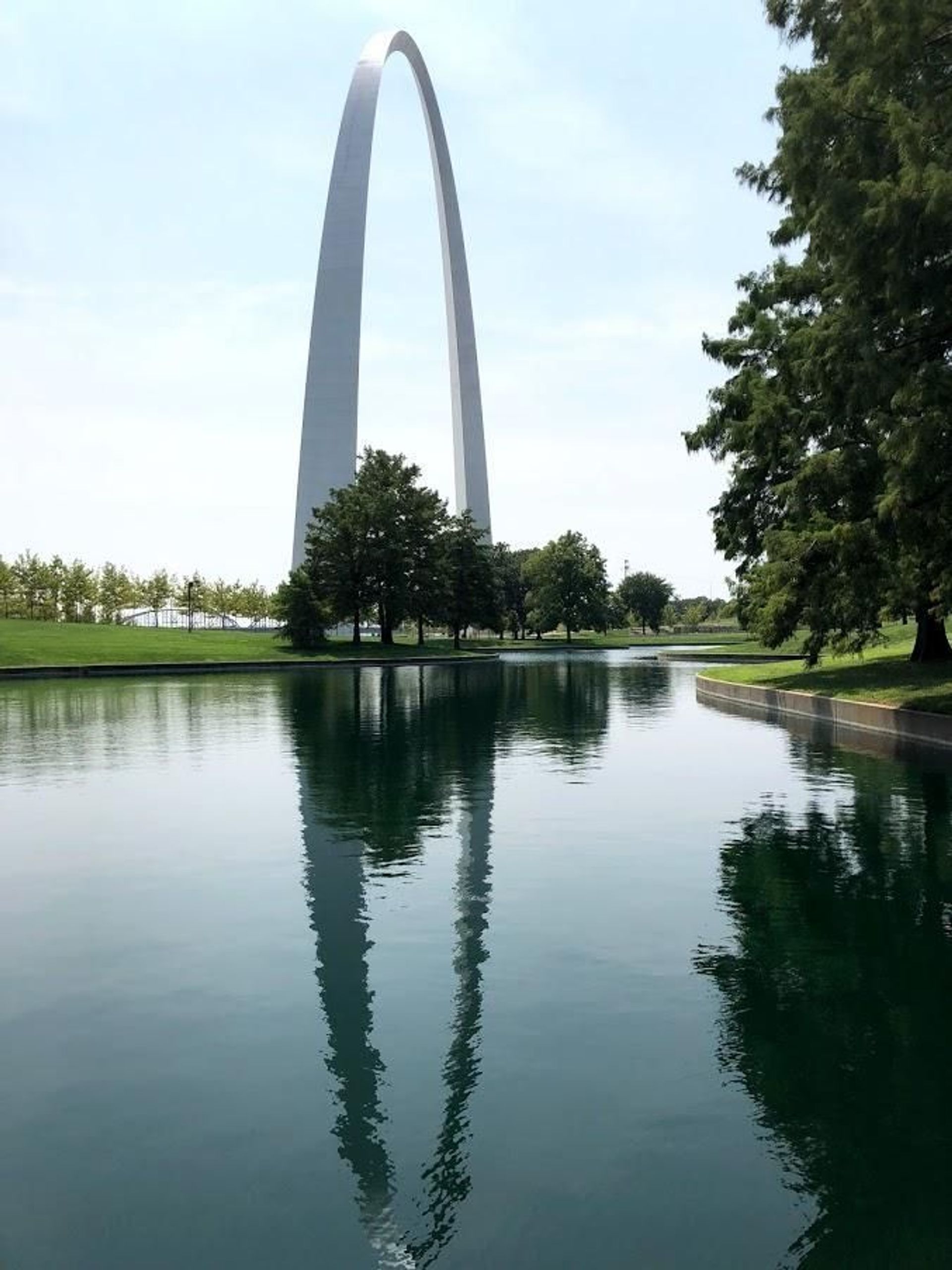 A walk around the Gateway Arch grounds provide many chances to view the Arch from many different angles.