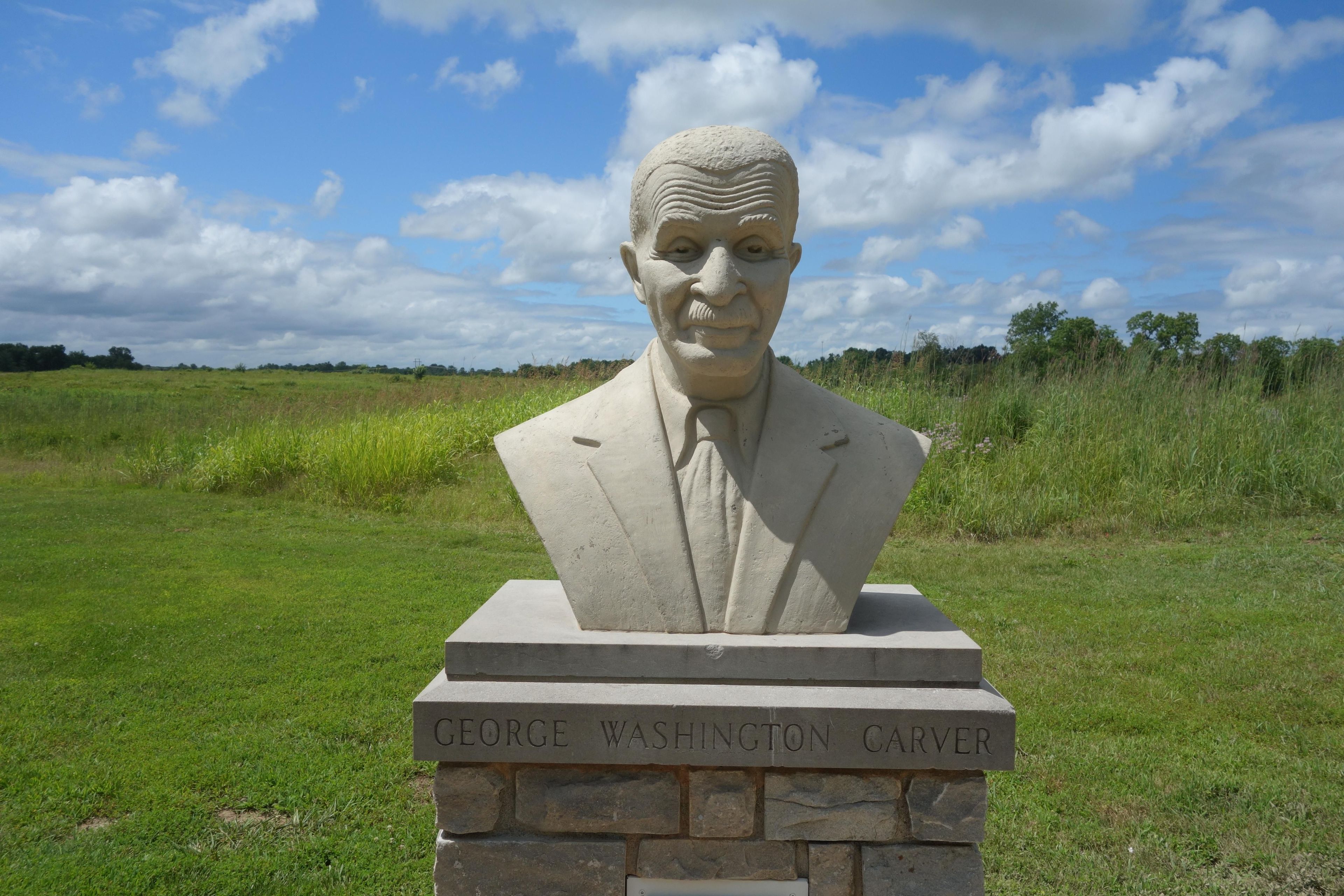 A cast concrete bust for George Washington Carver by Audrey Corwin, 1952.