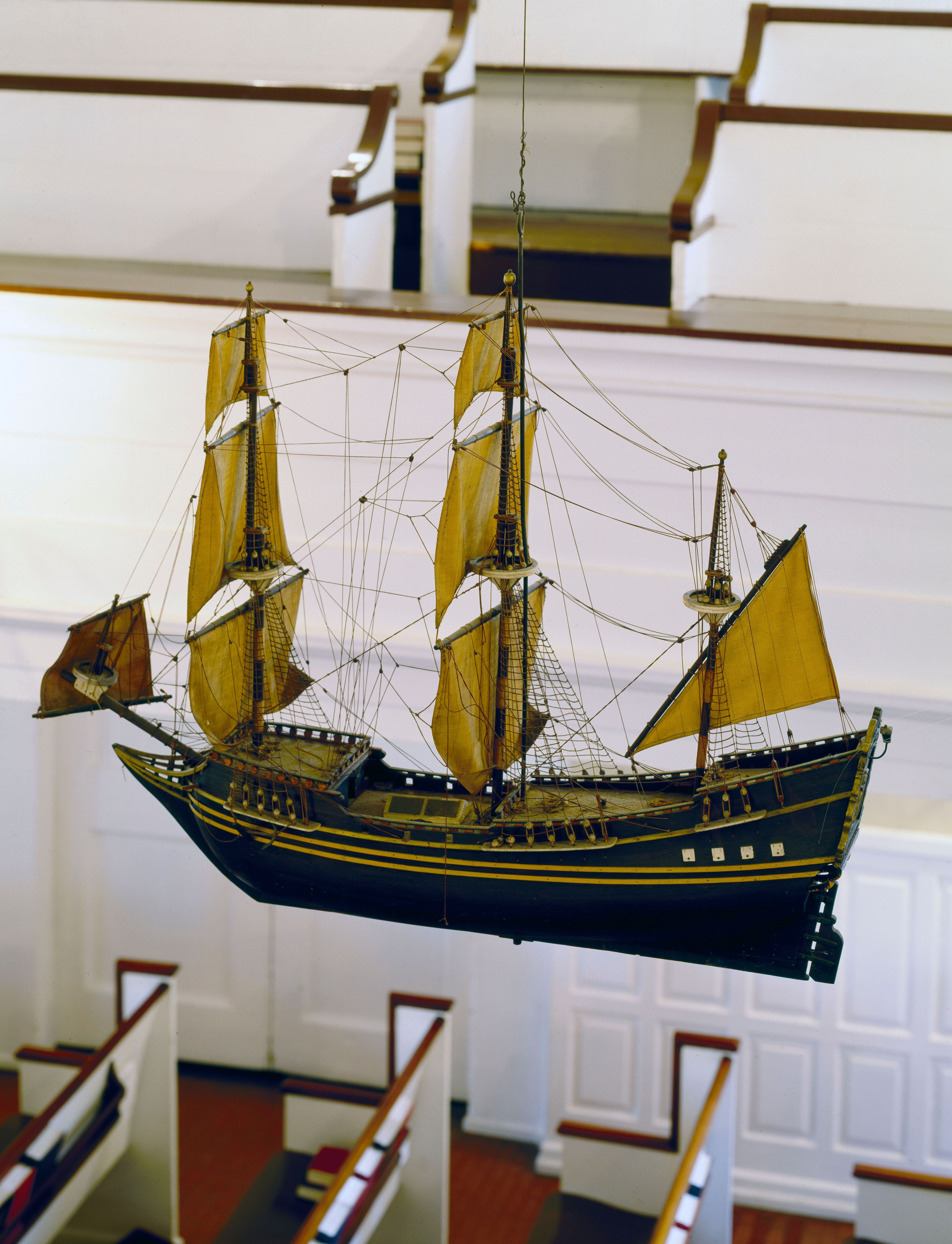 Hanging from the ceiling of Gloria Dei are models of the two ships that brought the first Swedish colonists to North America in 1638, the "Kalmar Nyckel" and the "Fogel Gryp."