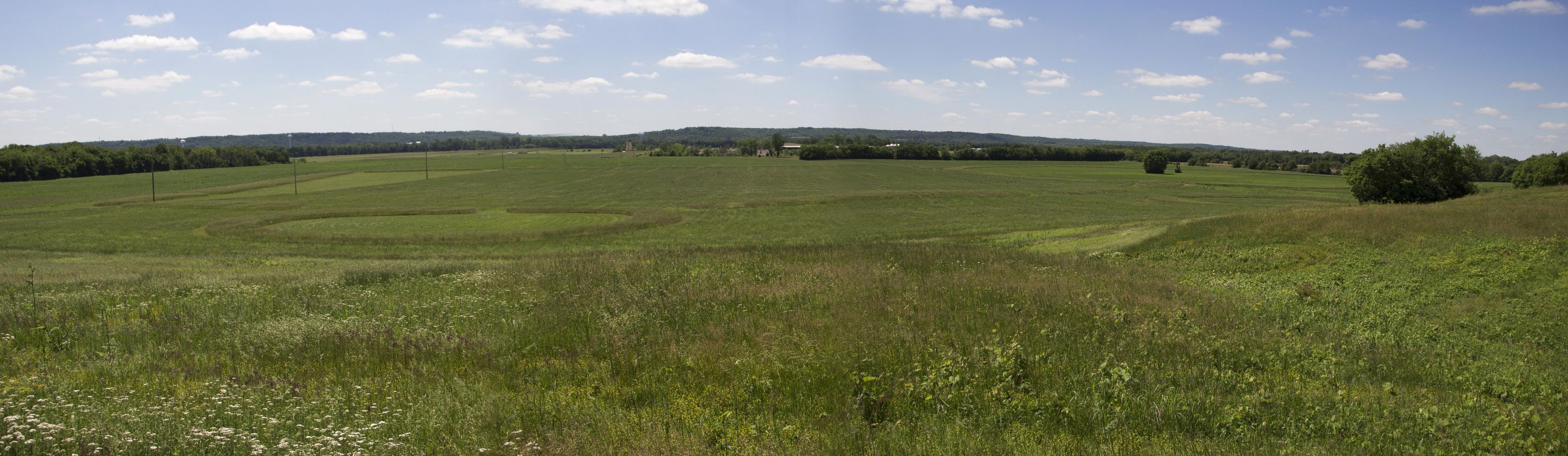 The overlook area of Hopeton Earthworks allowing visitors to view the interpretive mowing of the geometric shapes