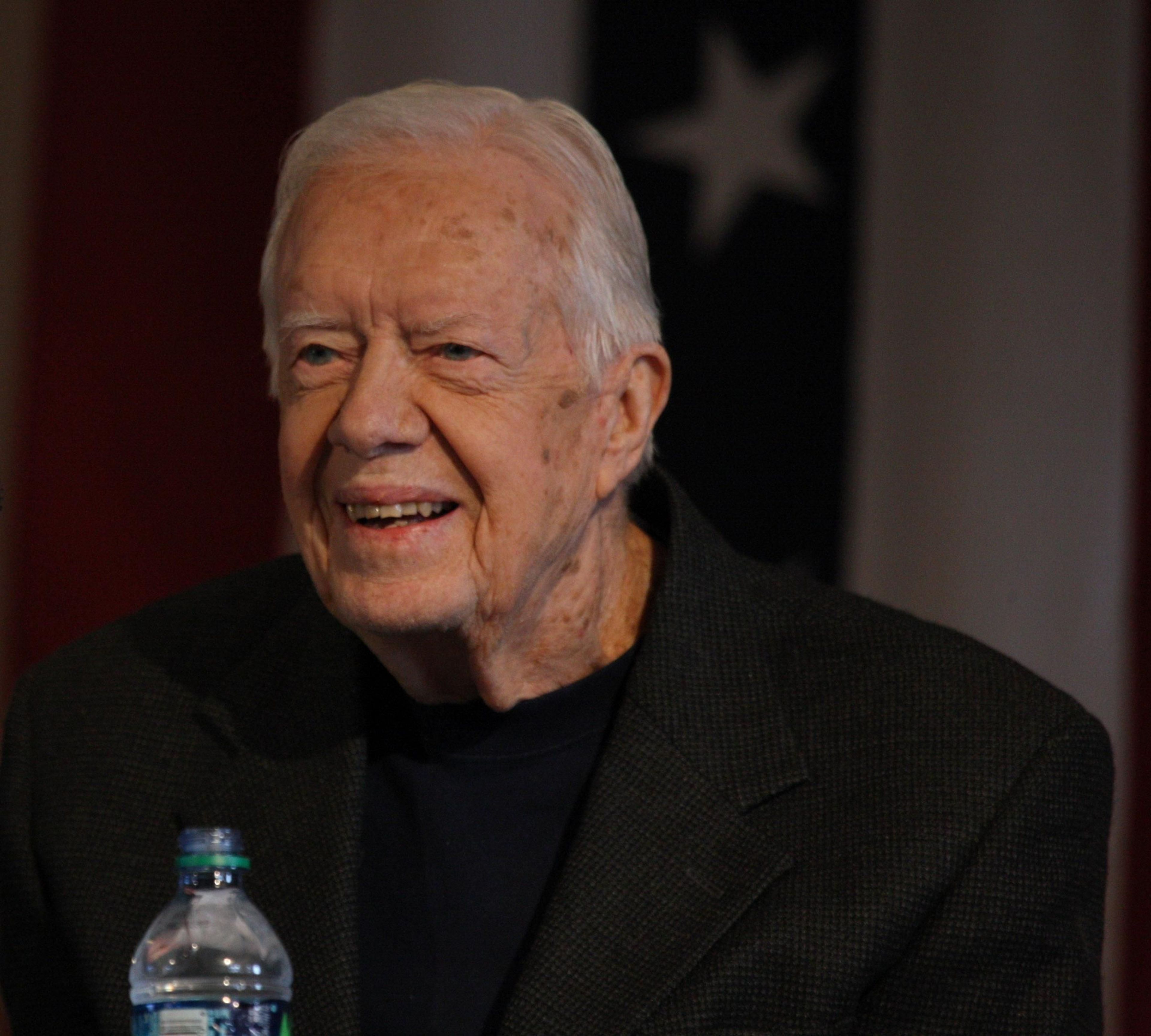 President Jimmy Carter speaking to the crowd at Plains High School for Presidents' Day 2016