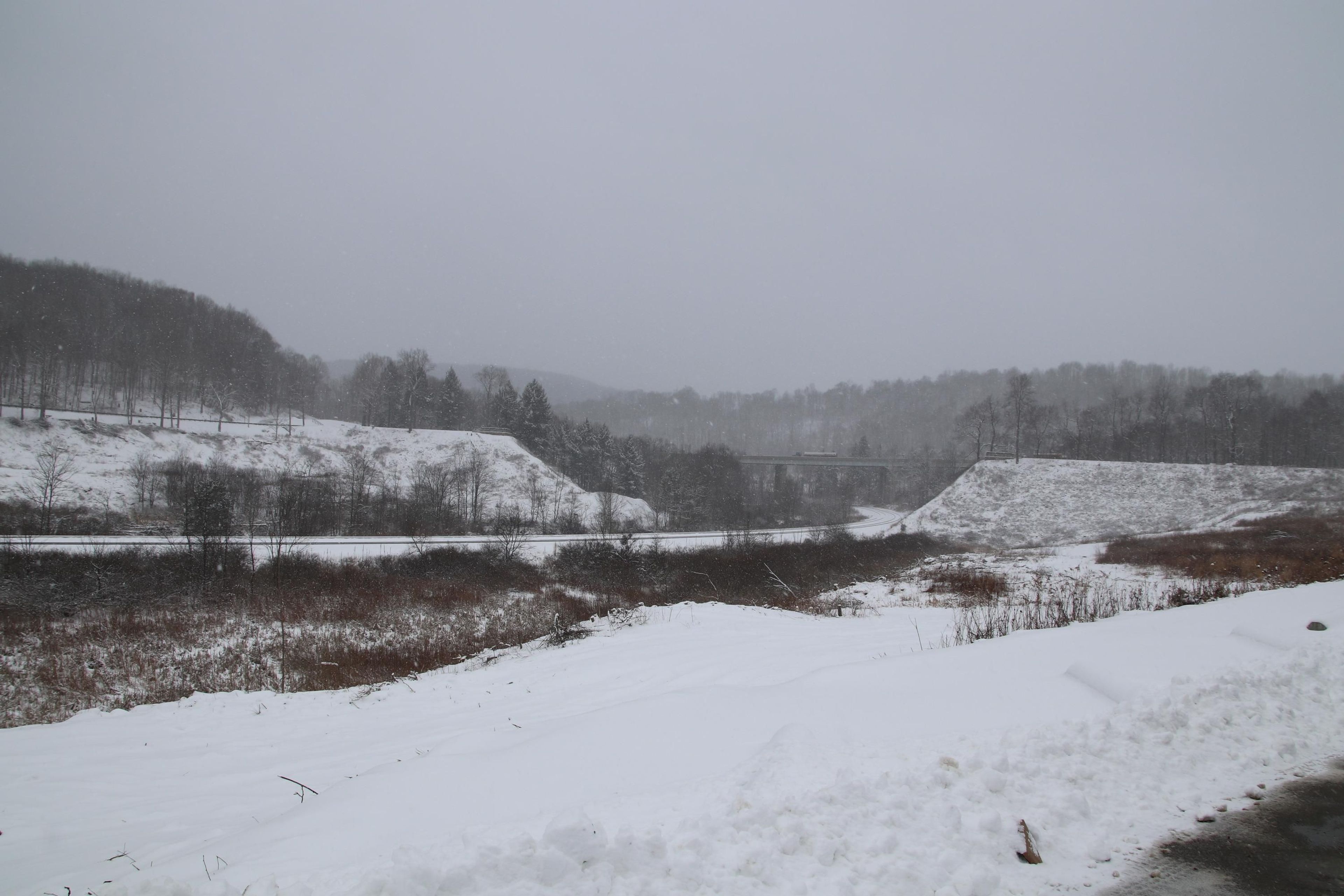 Remains of the South Fork Dam with snow