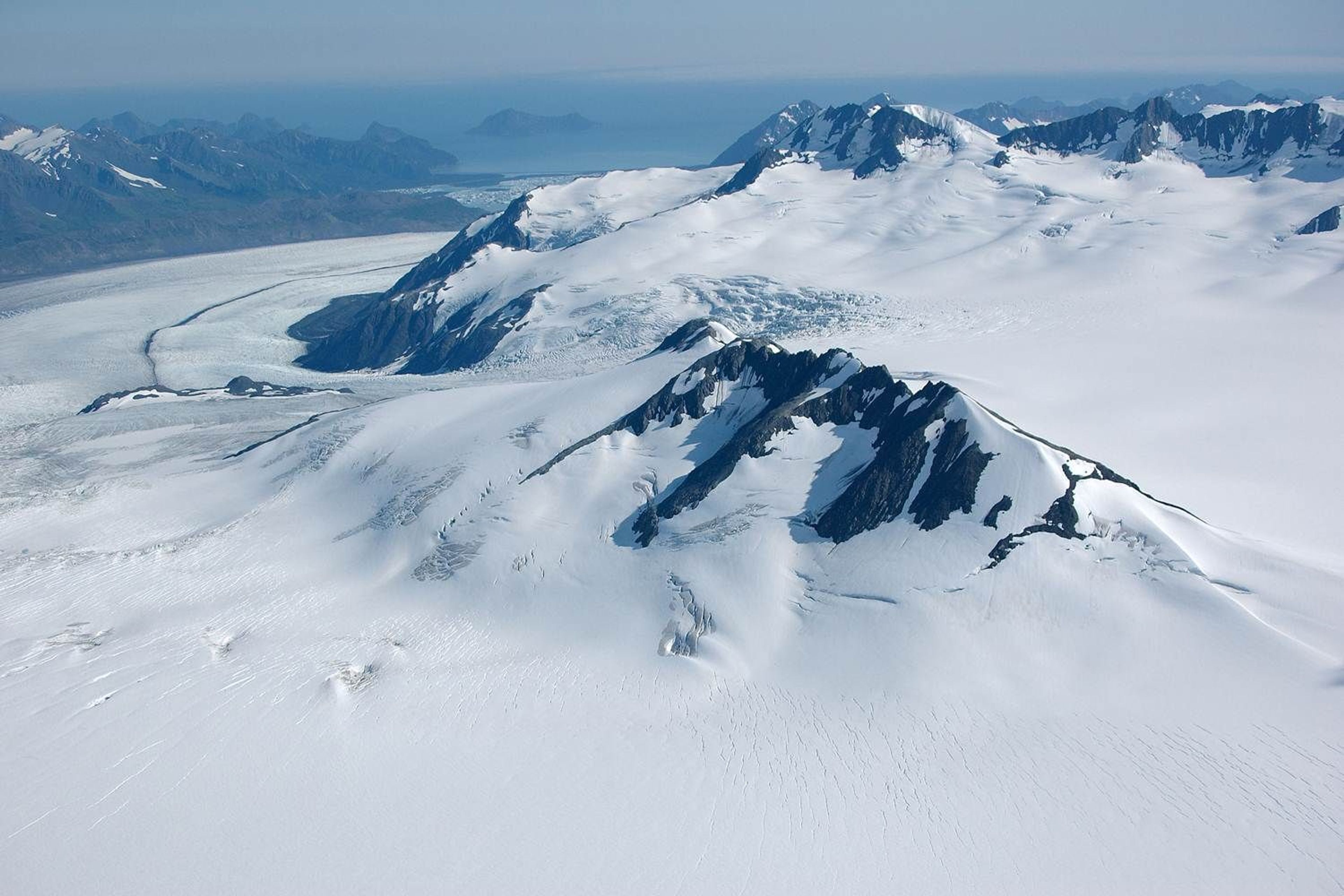 Flightseeing over the Harding Icefield provides amazing opportunities to view glaciers, like Bear Glacier, from a different perspective.