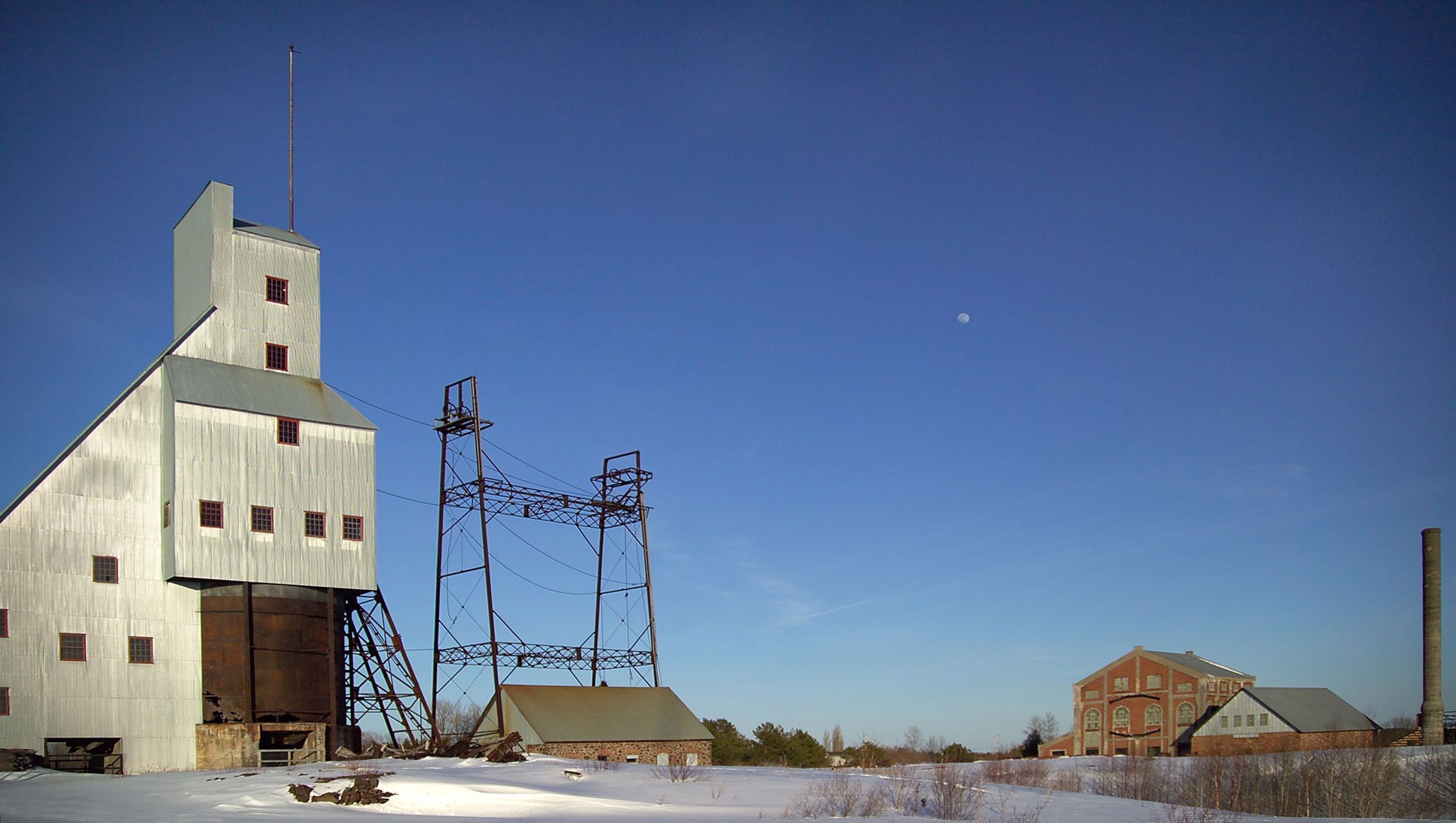 The Quincy Mining Company #2 Shaft-Rockhouse and Hoist House in winter.