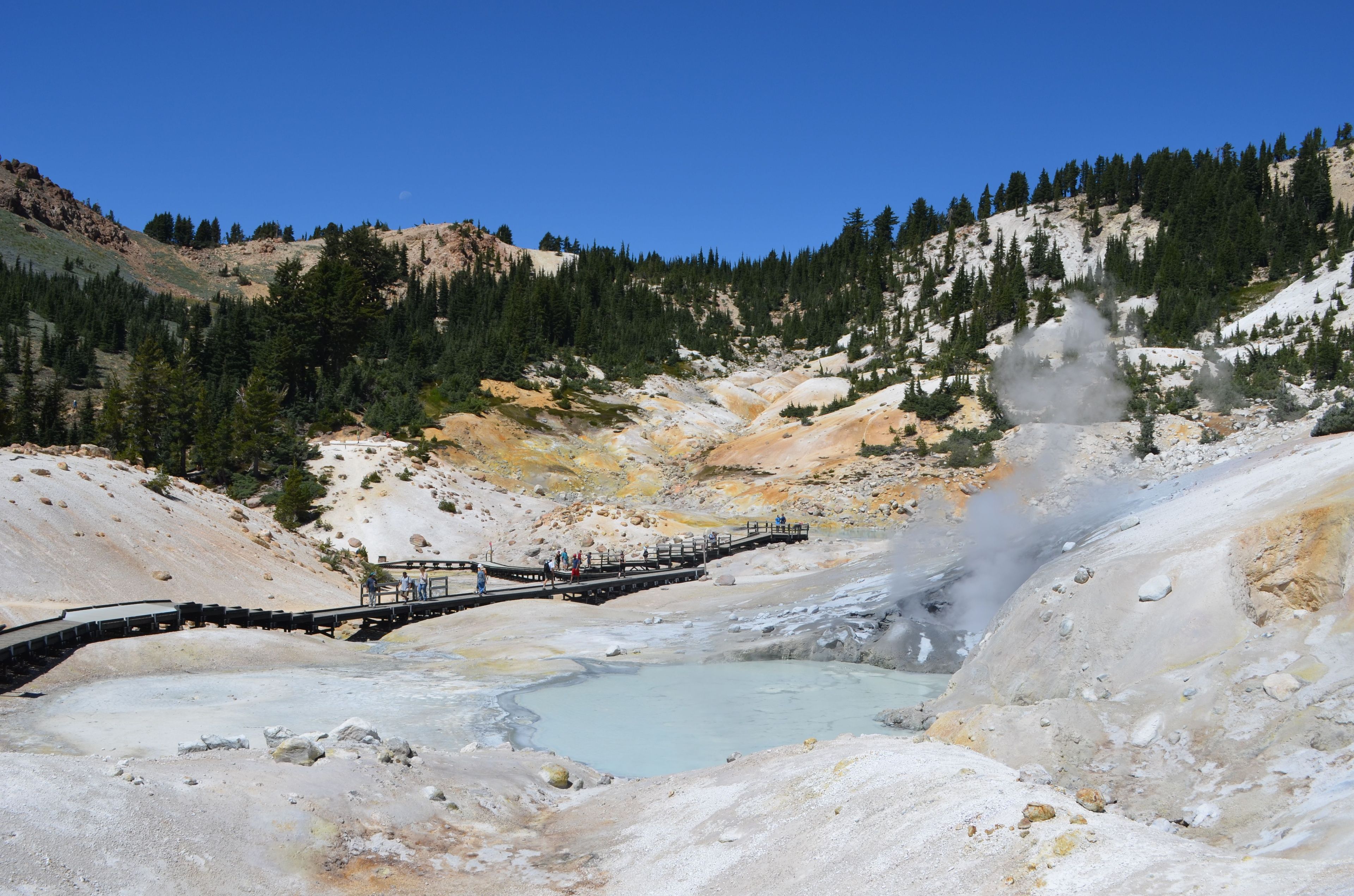 A 3-mile round-trip trail leads to Bumpass Hell, the largest of the park's hydrothermal areas.