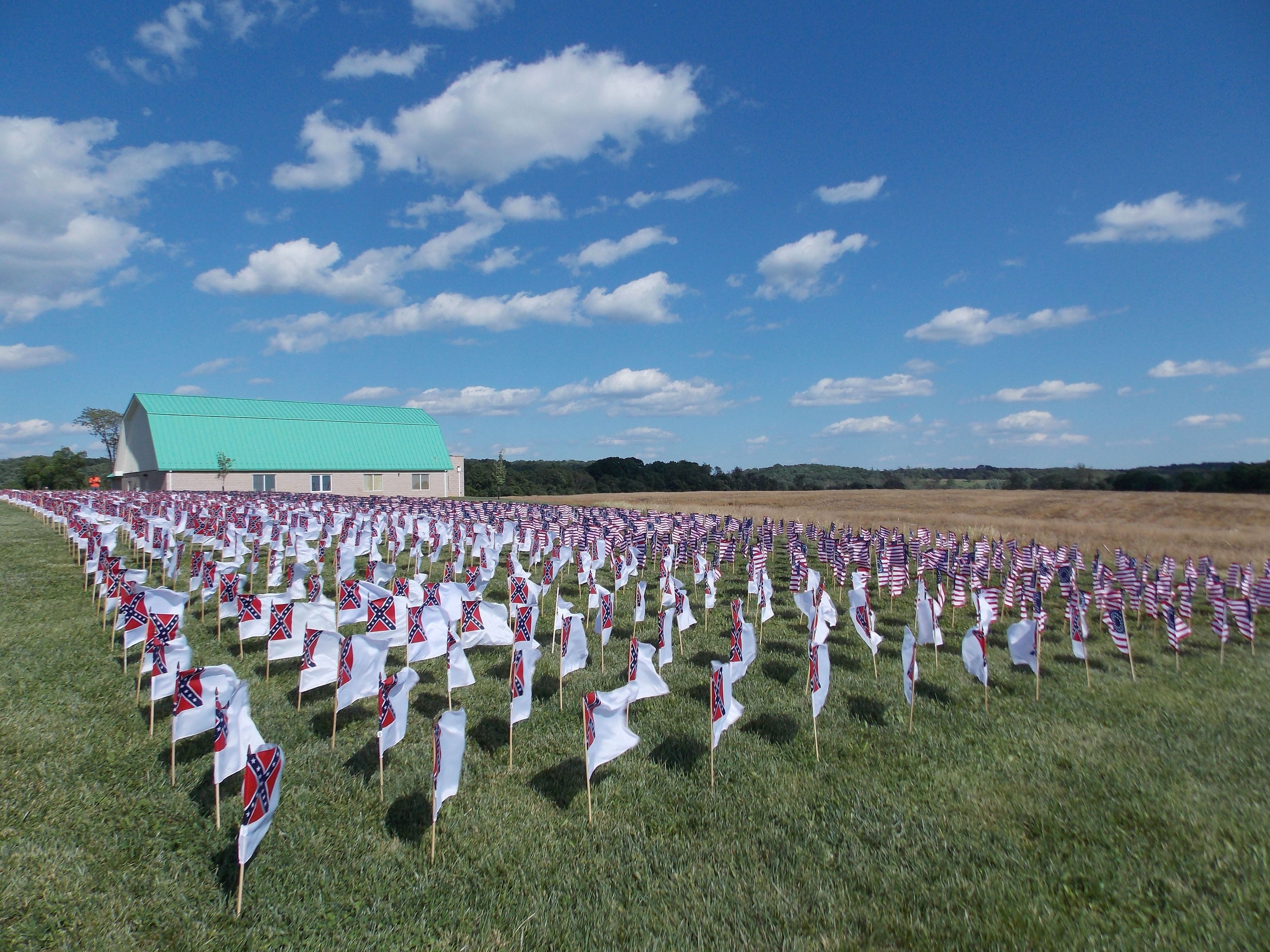 2,300 Union and Confederate National Flags are set out to commemorate the Battle of Monocacy casualties.