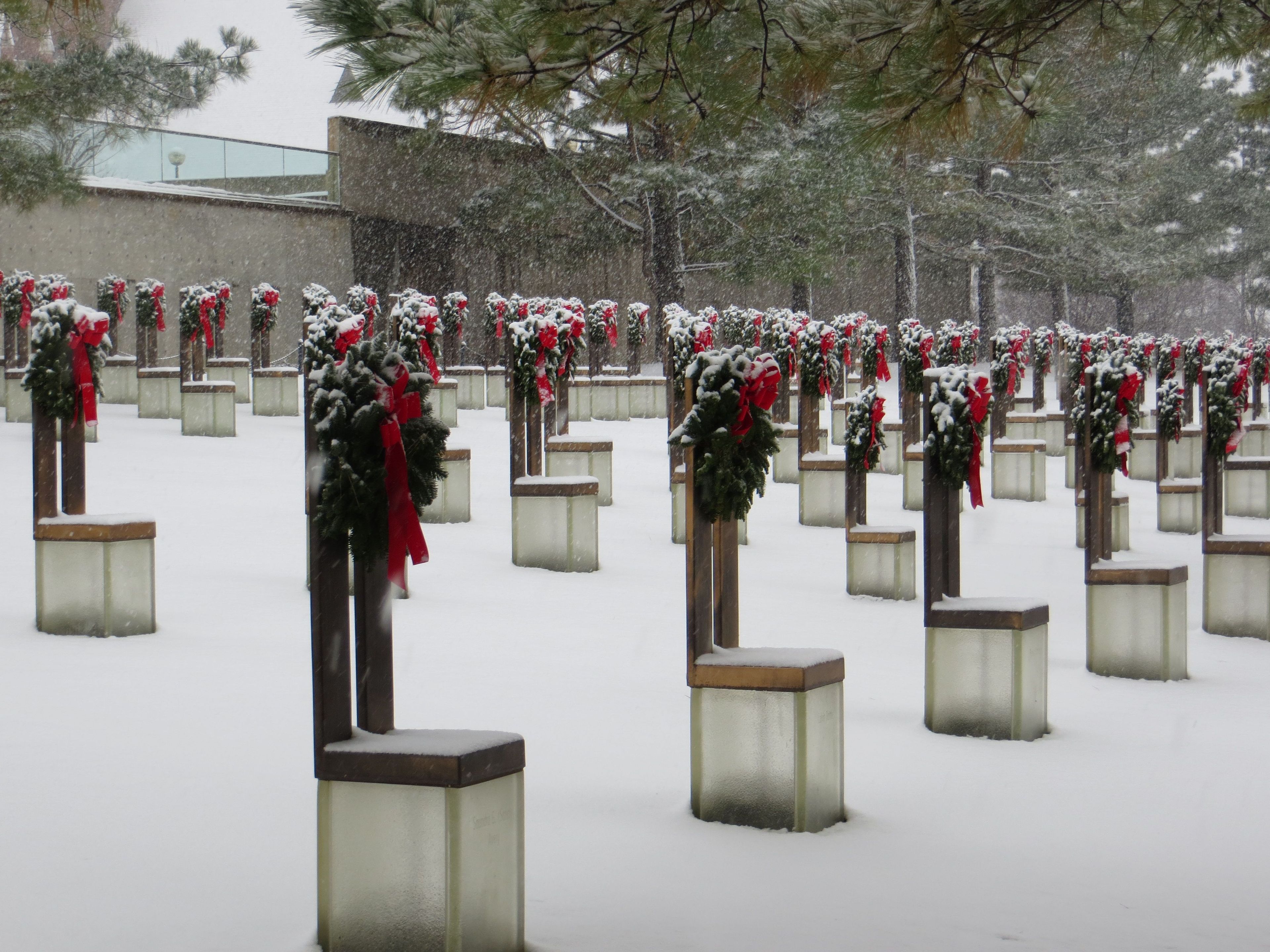 The Memorial becomes a silent place during the rare winter snow storms that blow through. The cold and quiet house a stillness made for reflection as one walks through the Field of Empty Chairs.