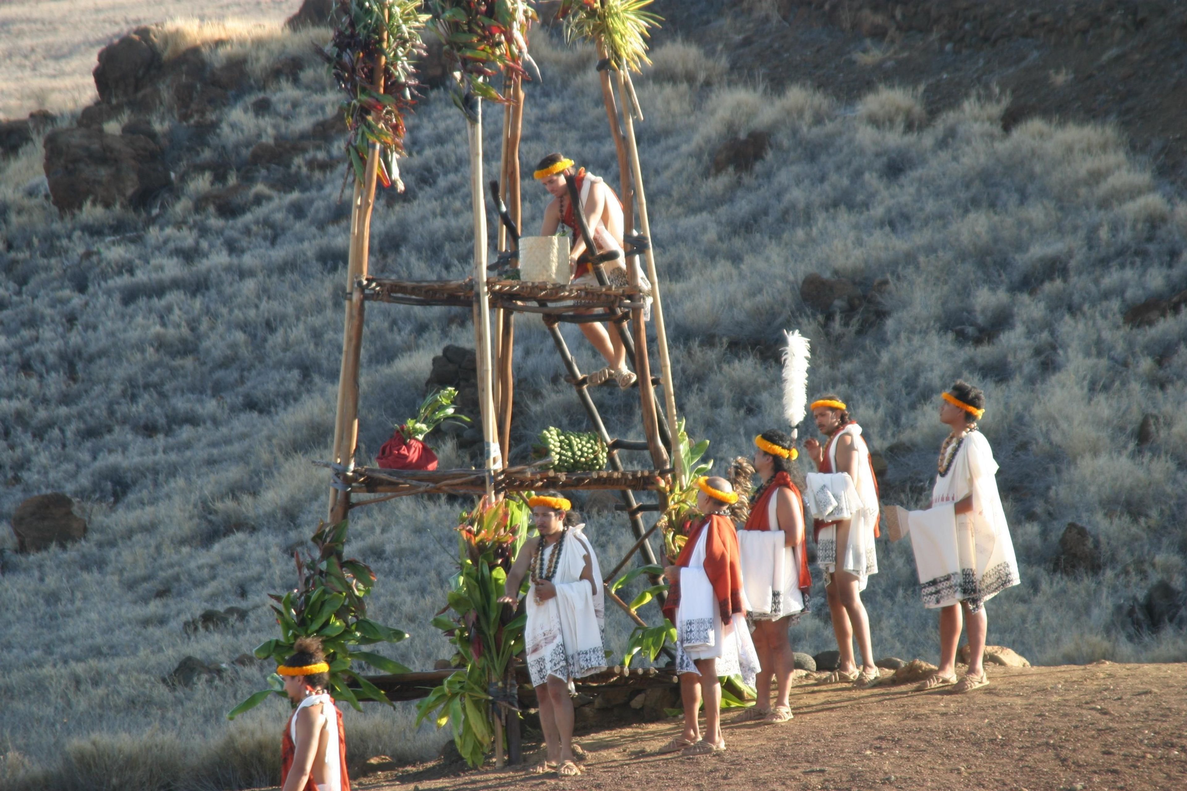 Ho'okupu offerings placed on top of the lele during Ho'oku'ikahi ceremony.