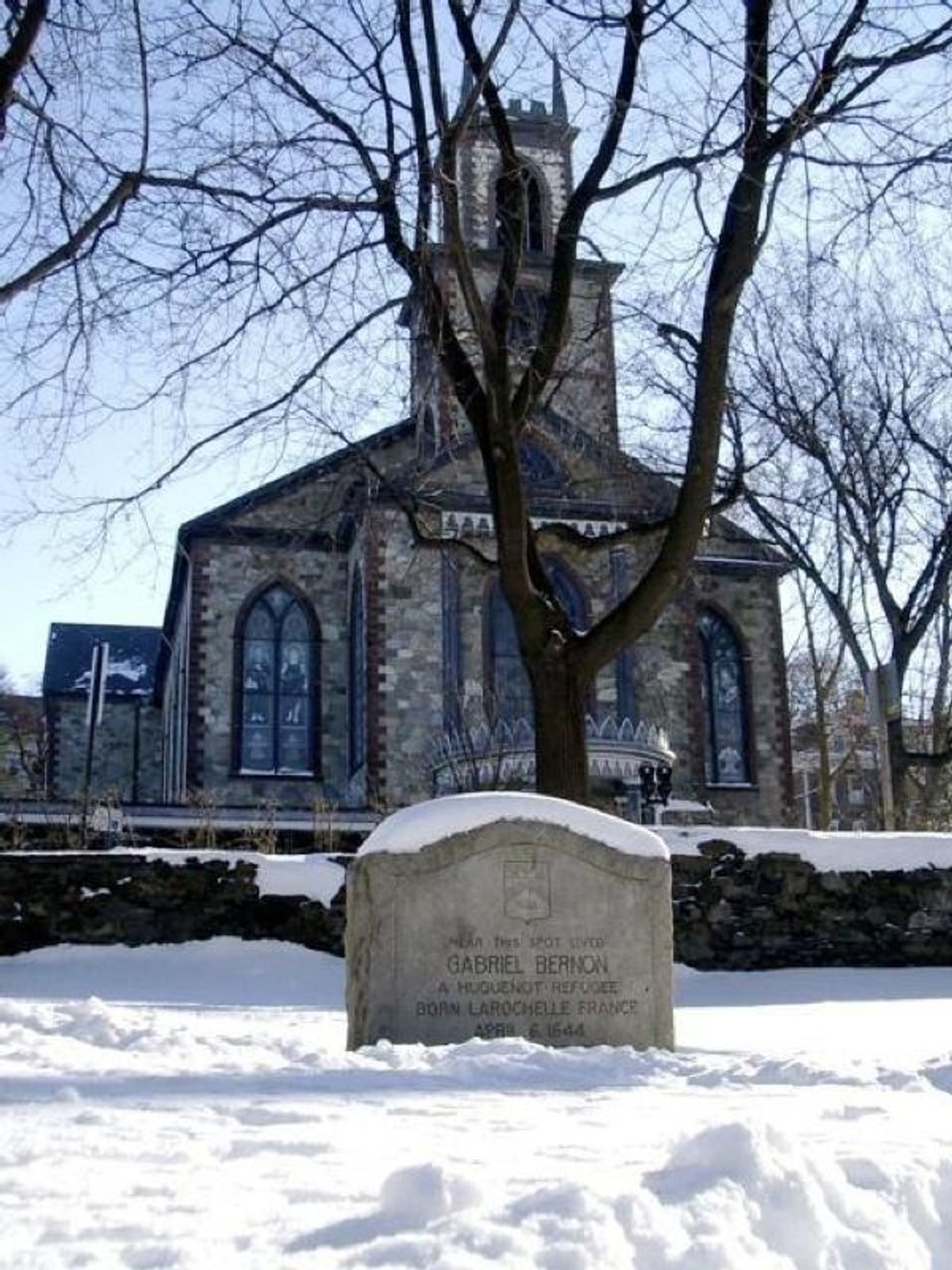 Historic marker in the snow.