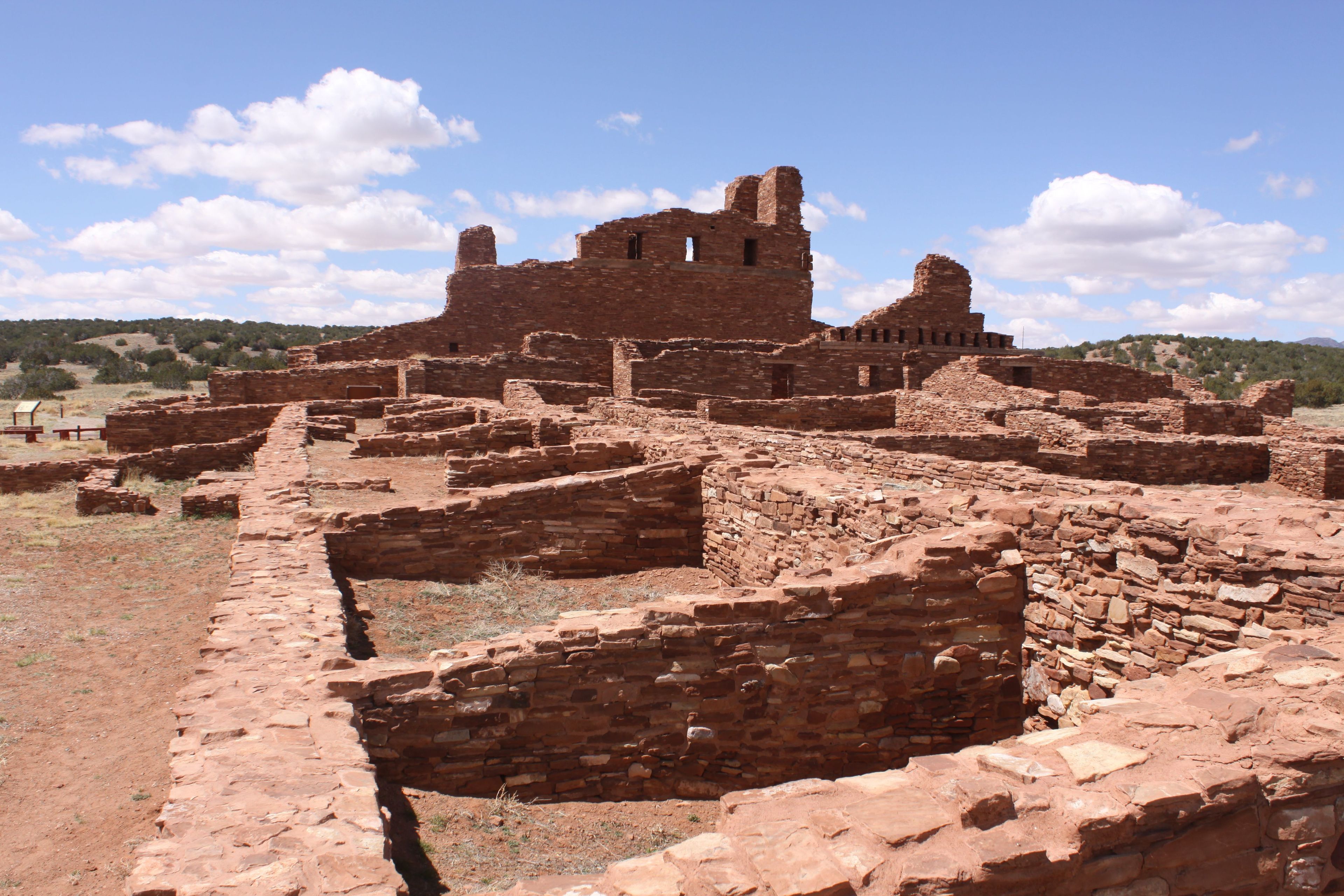 An overview of the Abó Mission with the convento in the foreground.