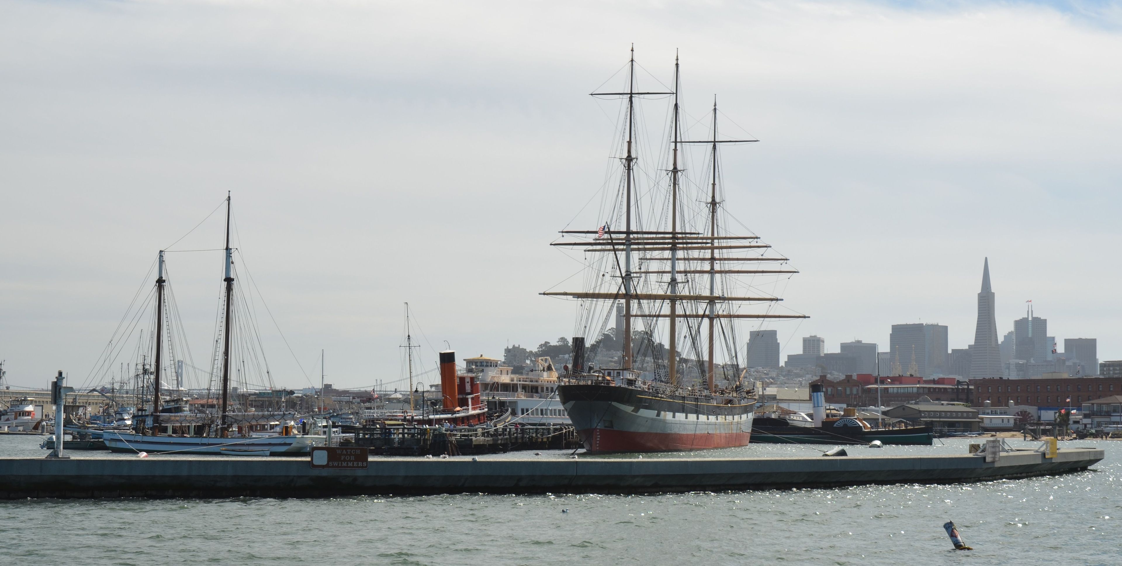 A view of Hyde Street Pier, Coit Tower and downtown San Francisco.