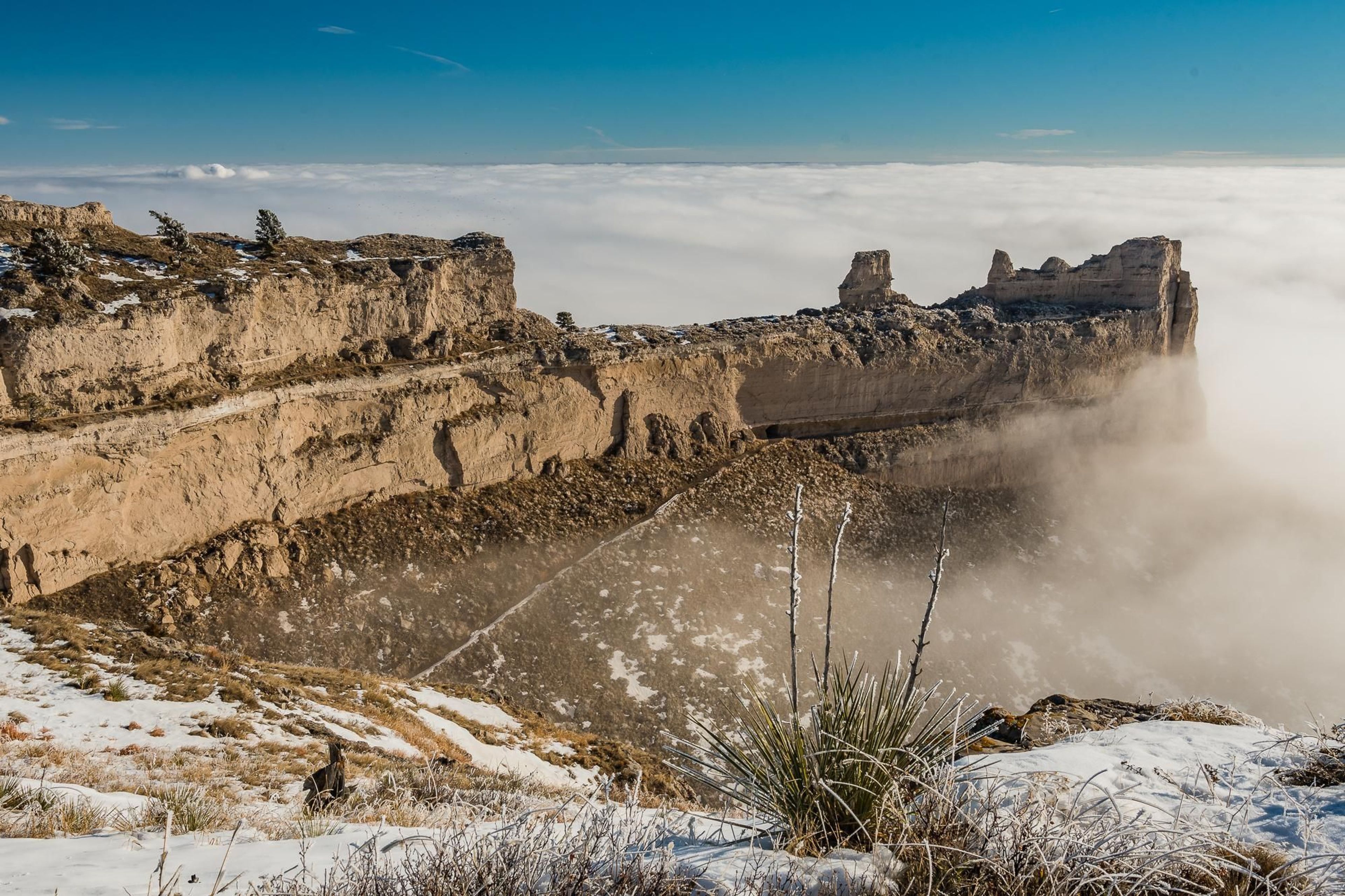 An inversion creates the feeling of walking on the clouds at the summit of Scotts Bluff.