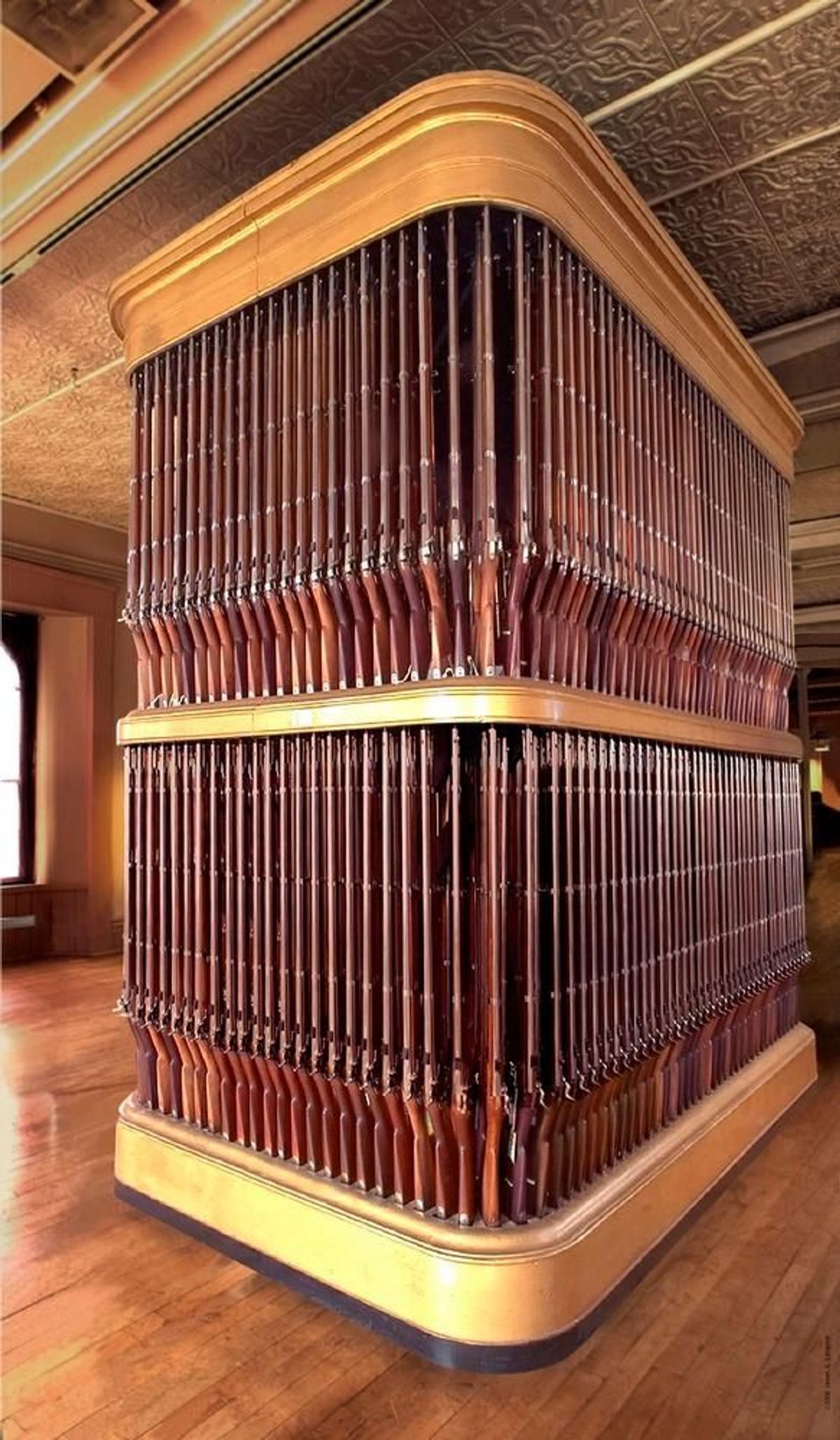 Named after a poem by Henry Wadsworth Longfellow, the Organ of Muskets consists of 647 Model 1861 Rifle Muskets. This structure would have held 1100 muskets when fully stocked and would have been one of many that filled the Arsenal during the Civil War.